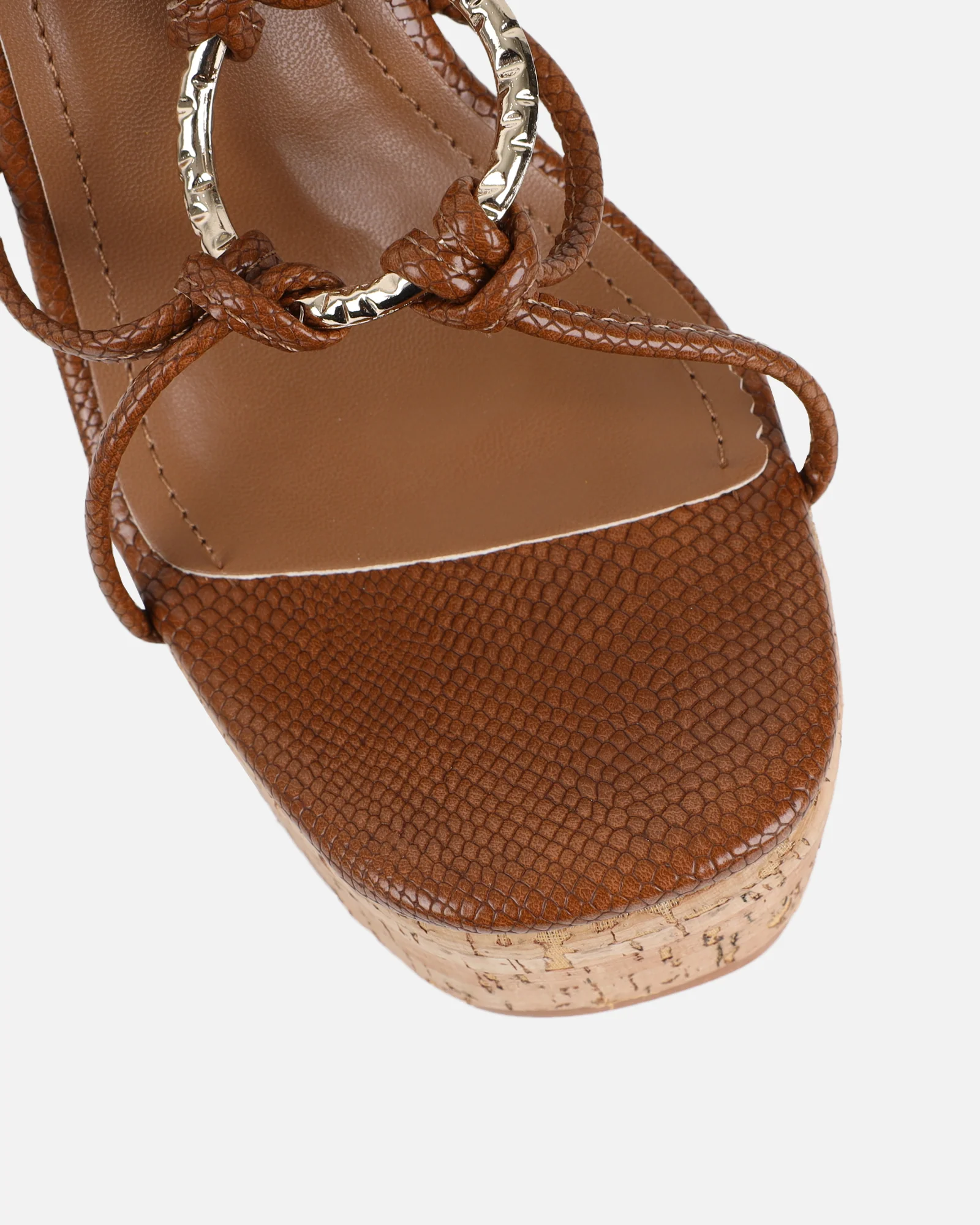 Jadey Tan Snake Gold Detail Wedge Heels - Image 4