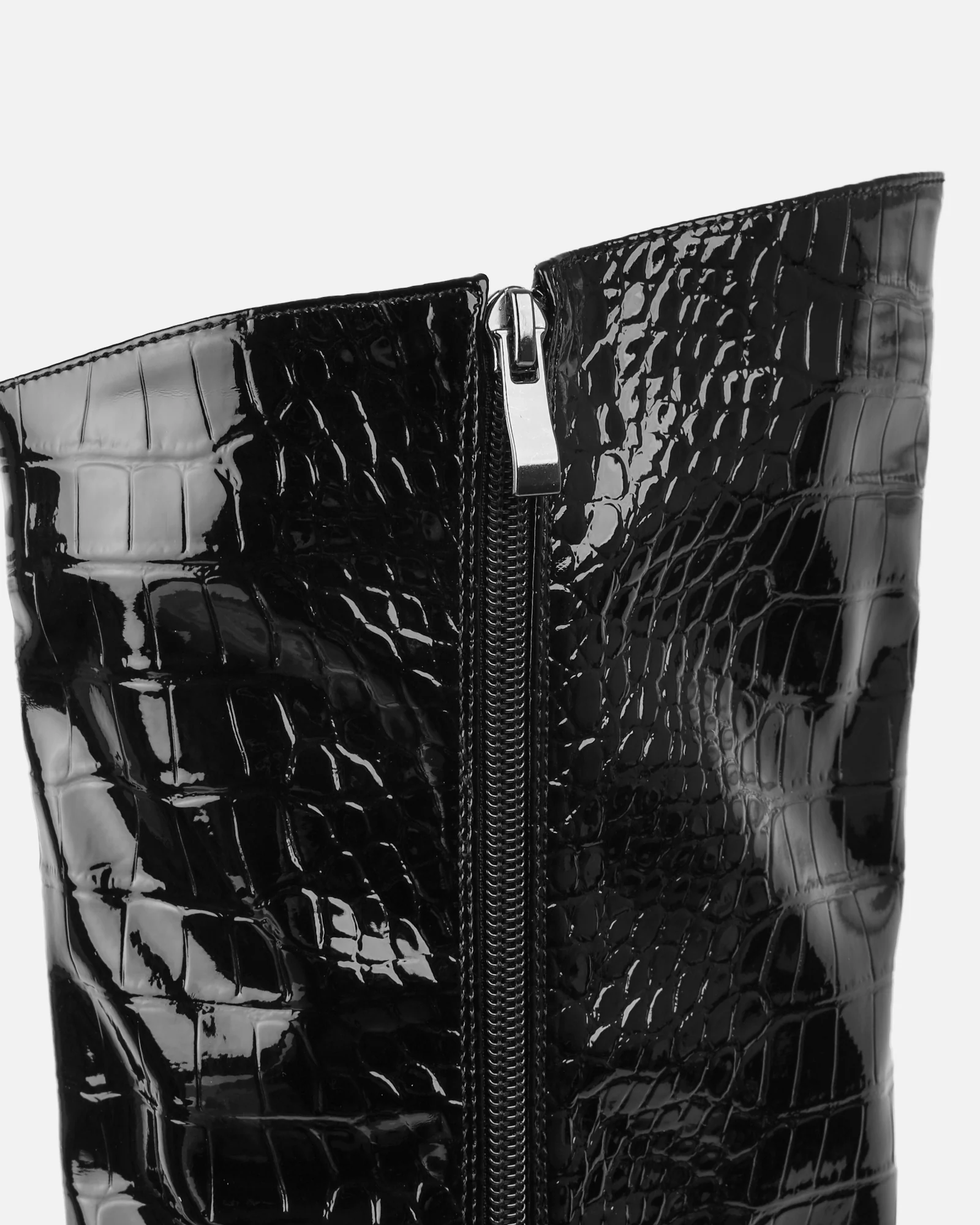 Jairo Black Patent Faux Croc Knee High Boots - Image 3