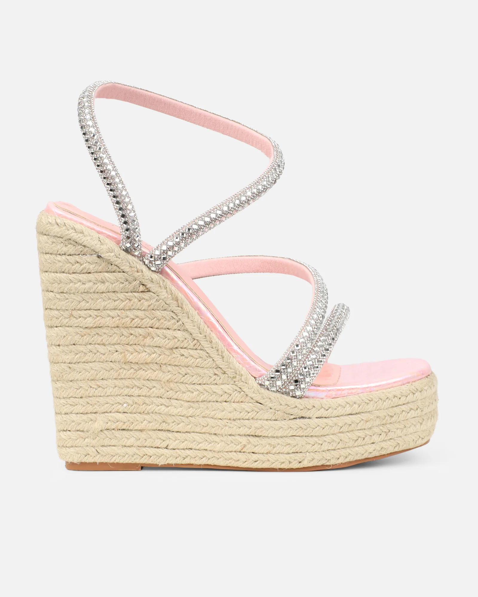 Jama Pink Faux Snake Effect Diamante Espadrille Sandals - Image 2