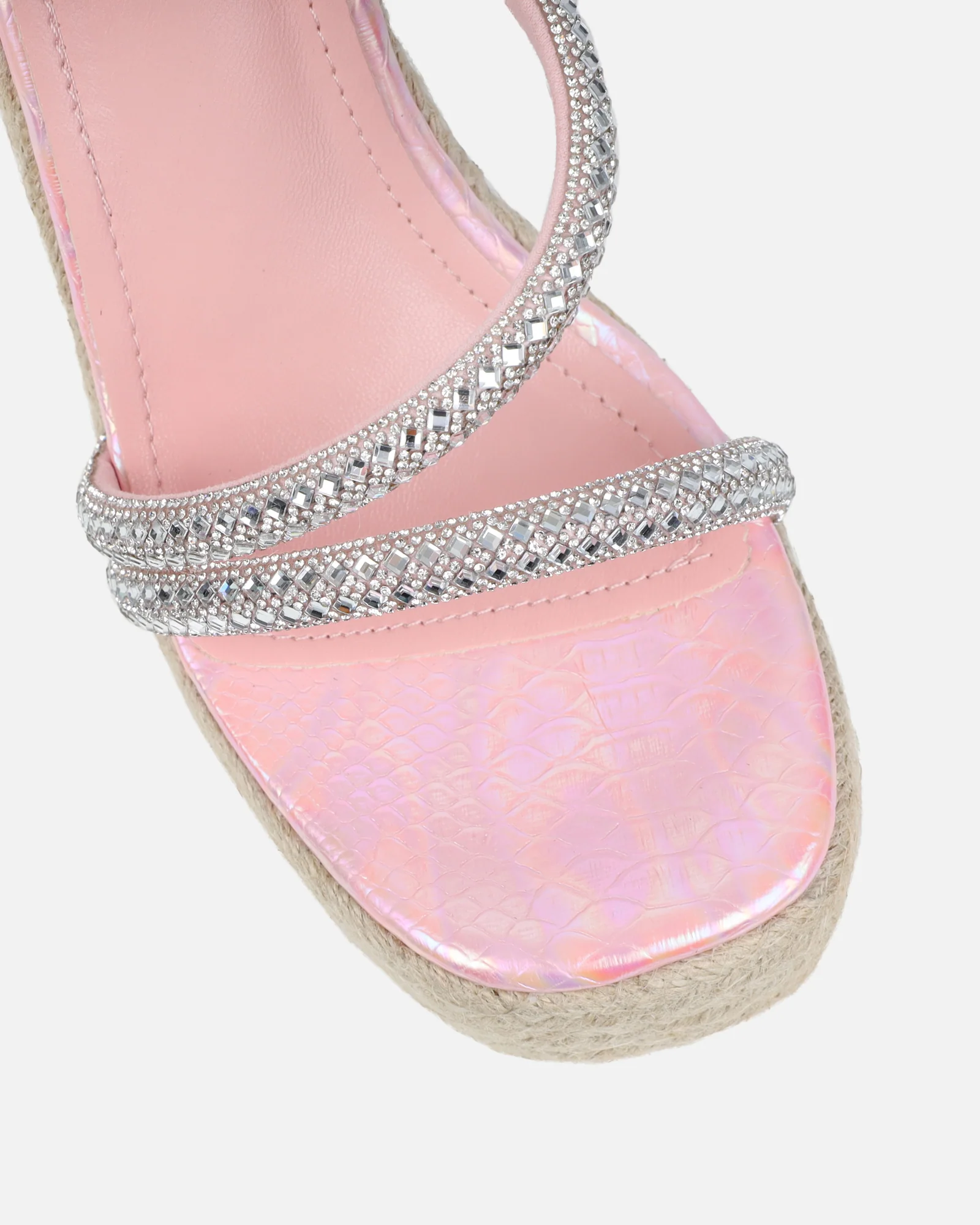 Jama Pink Faux Snake Effect Diamante Espadrille Sandals - Image 4