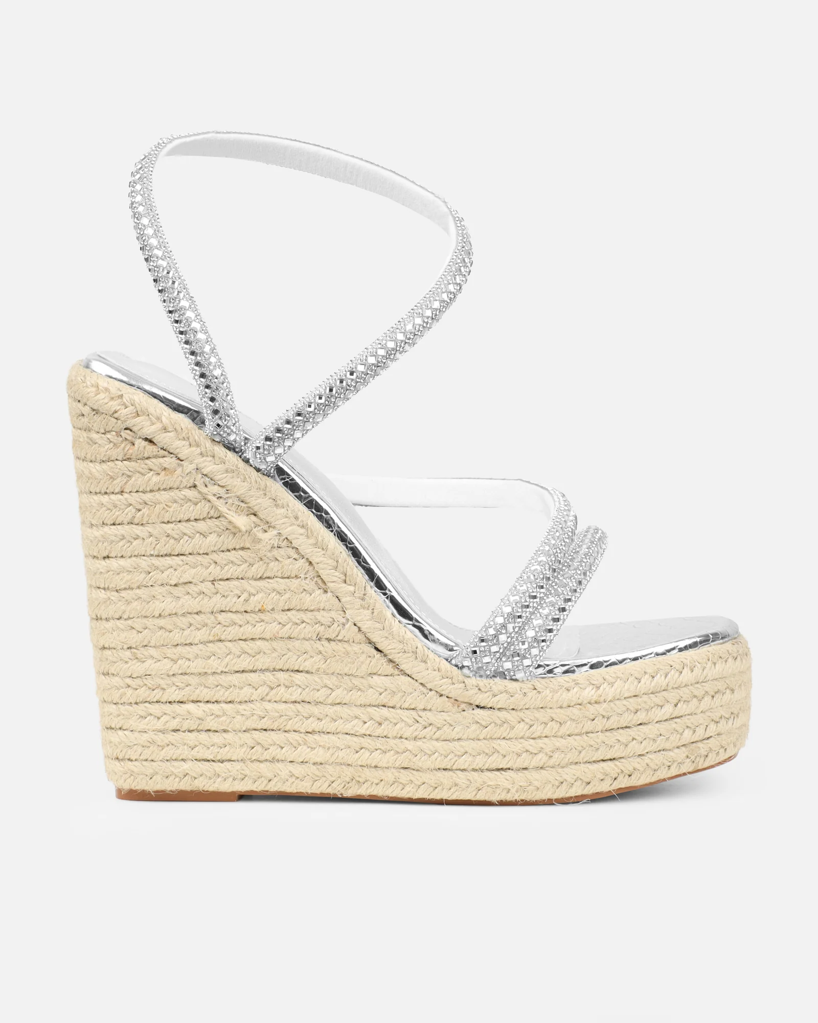 Jama Silver Faux Snake Effect Diamante Espadrille Sandals - Image 2