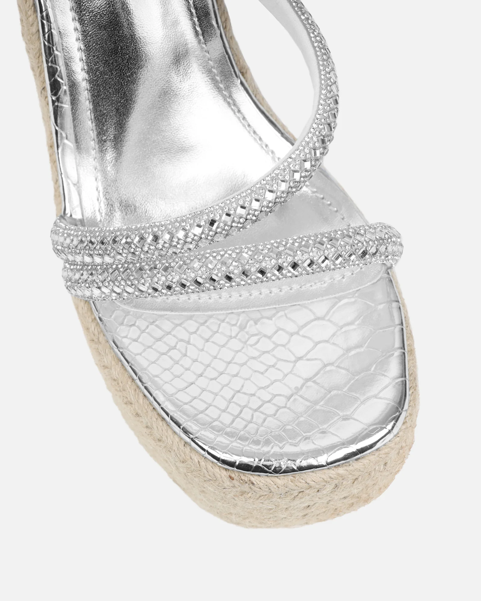 Jama Silver Faux Snake Effect Diamante Espadrille Sandals - Image 4
