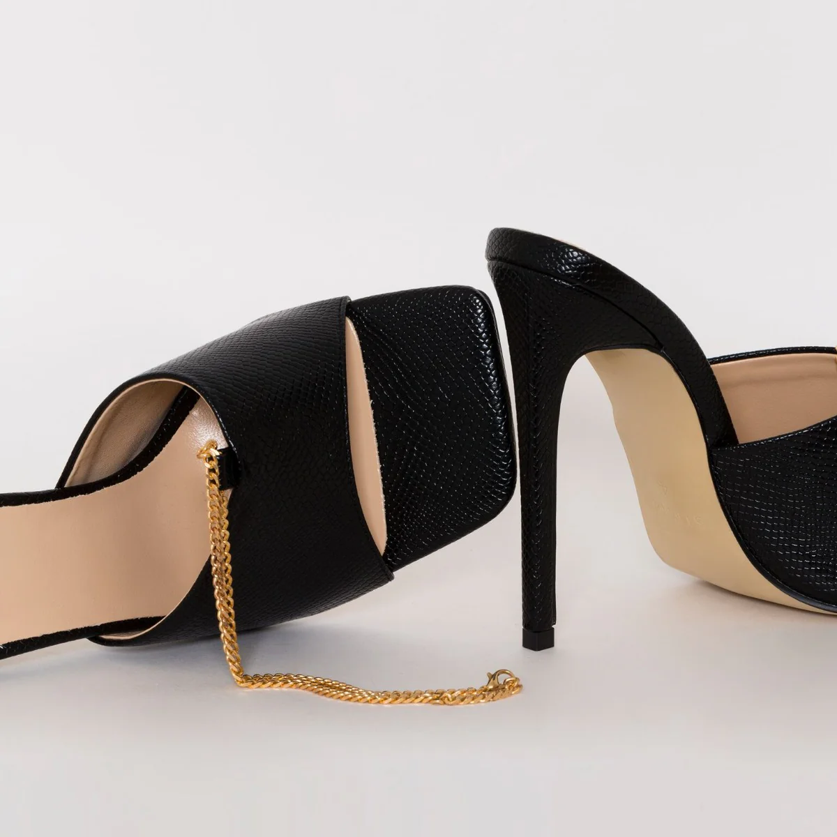 Jamila Black Snake Print Stiletto Mules - Image 6