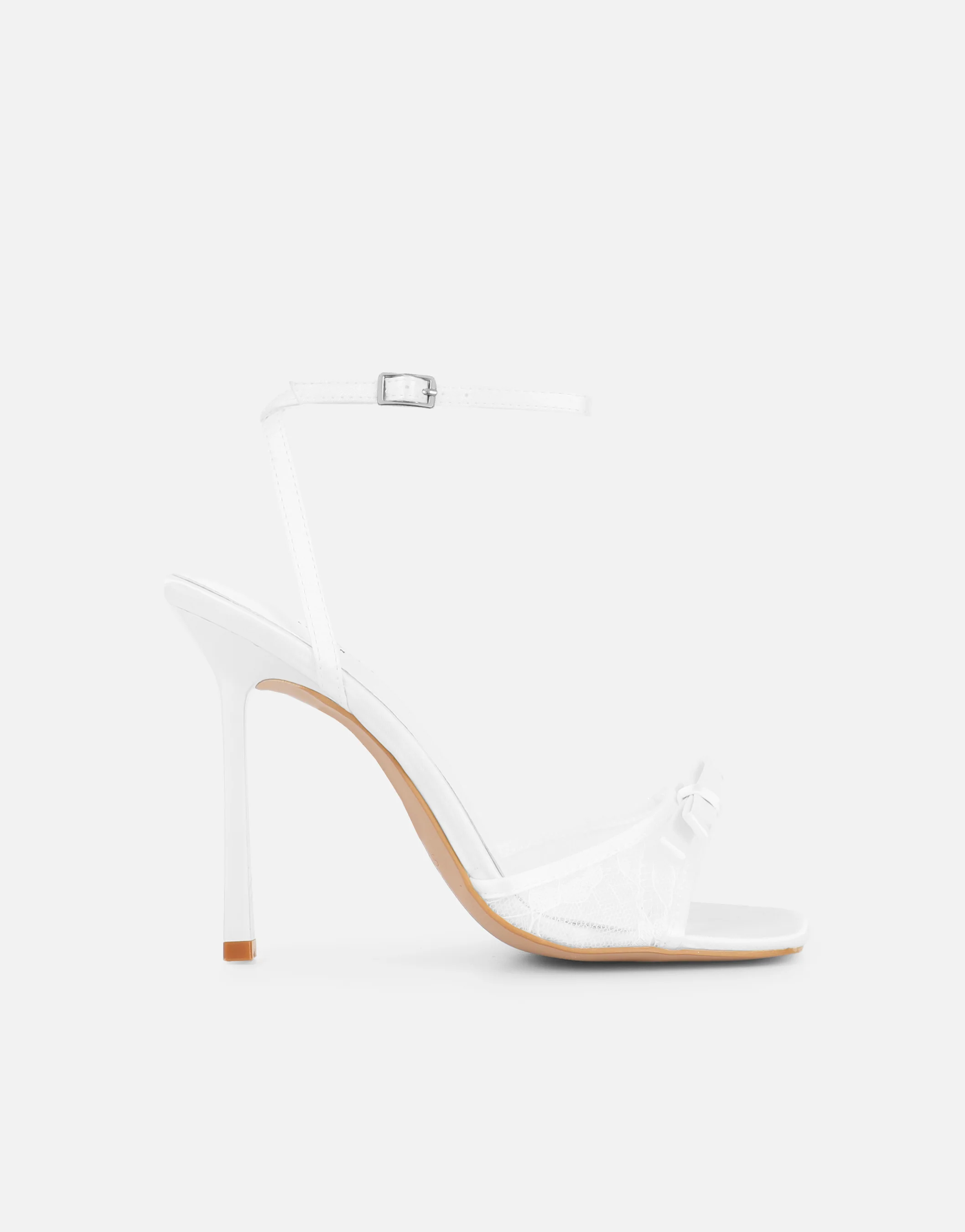 Janeena White Lace Bow Detail Heeled Sandals - Image 2