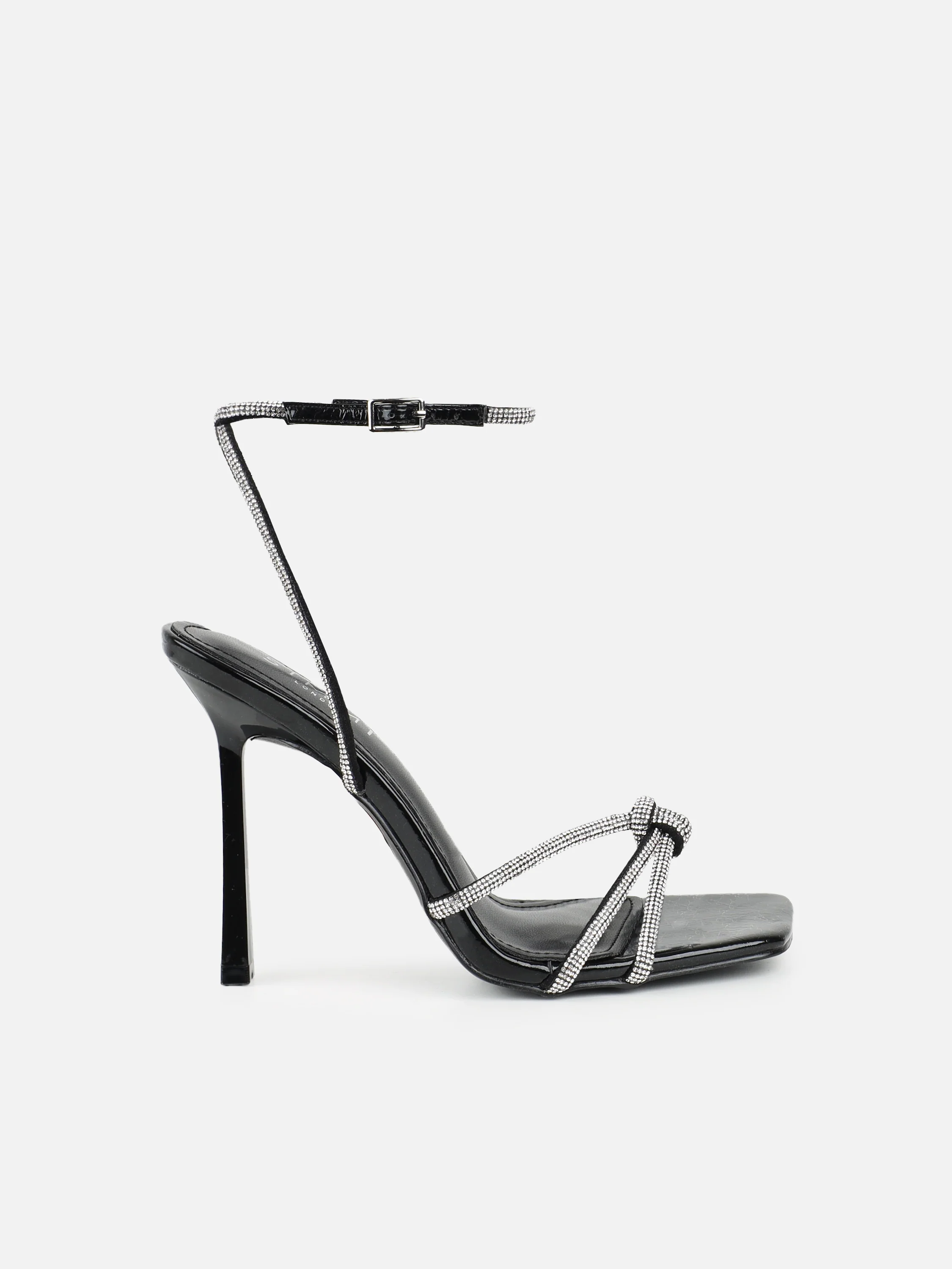 Janeet Black Diamante Knot Heeled Sandals - Image 2