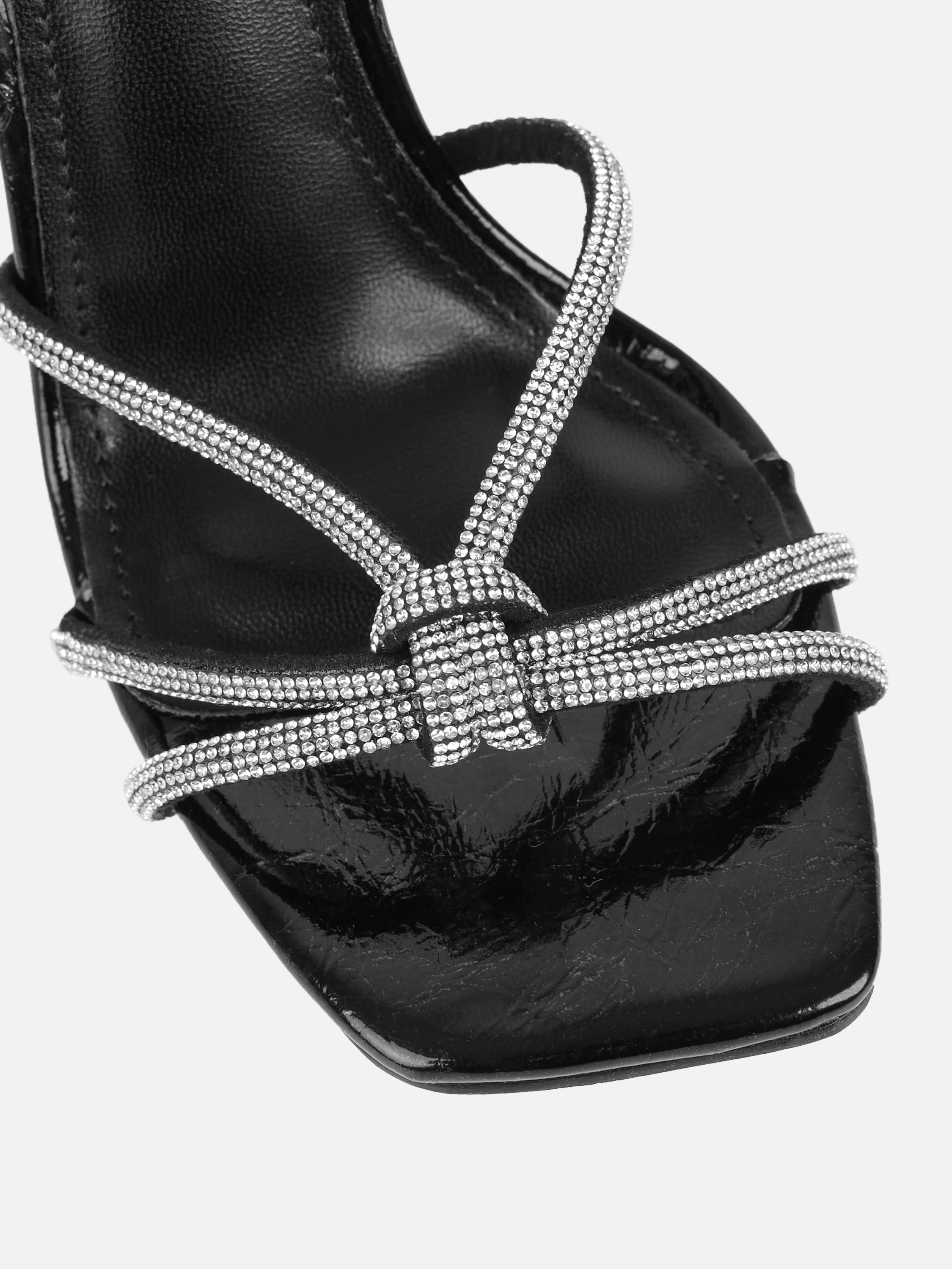 Janeet Black Diamante Knot Heeled Sandals - Image 4