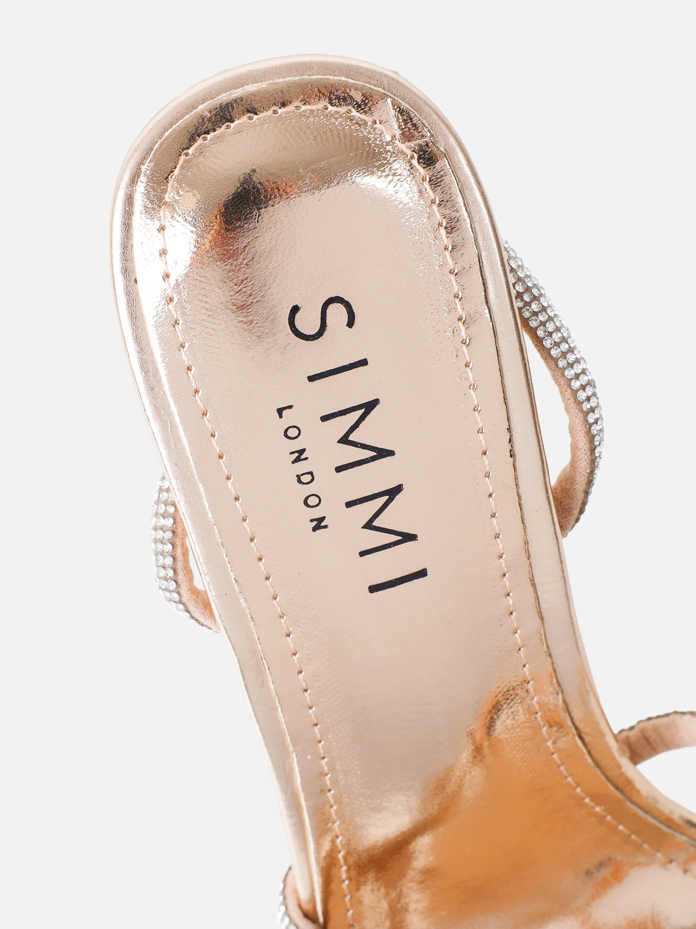 Janeet Rose Gold Metallic Diamante Knot Heeled Sandals - Image 3
