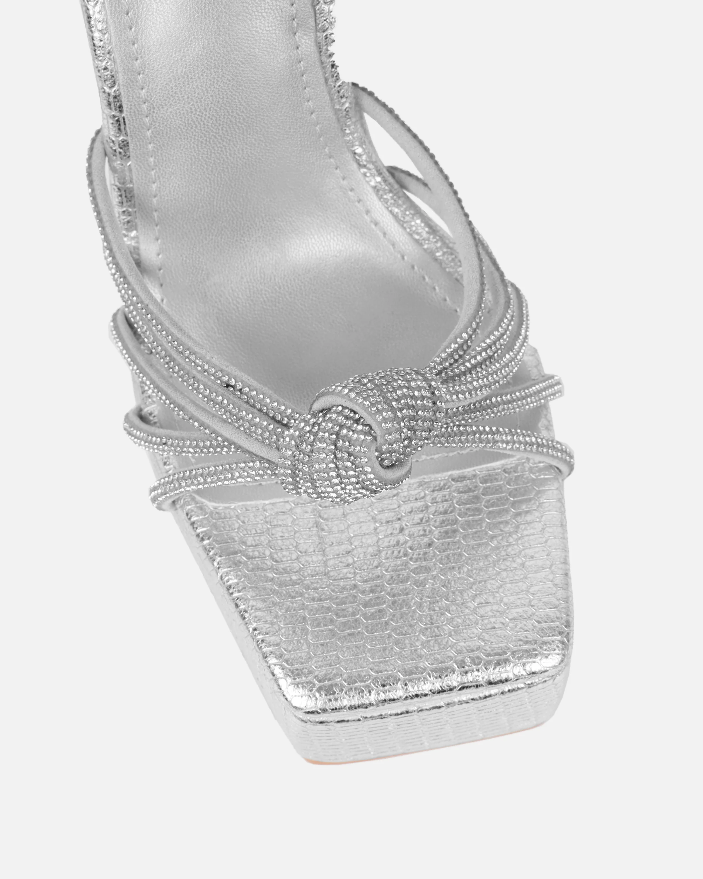 Jayne Silver Faux Snake Diamante Wedge Sandals - Image 4
