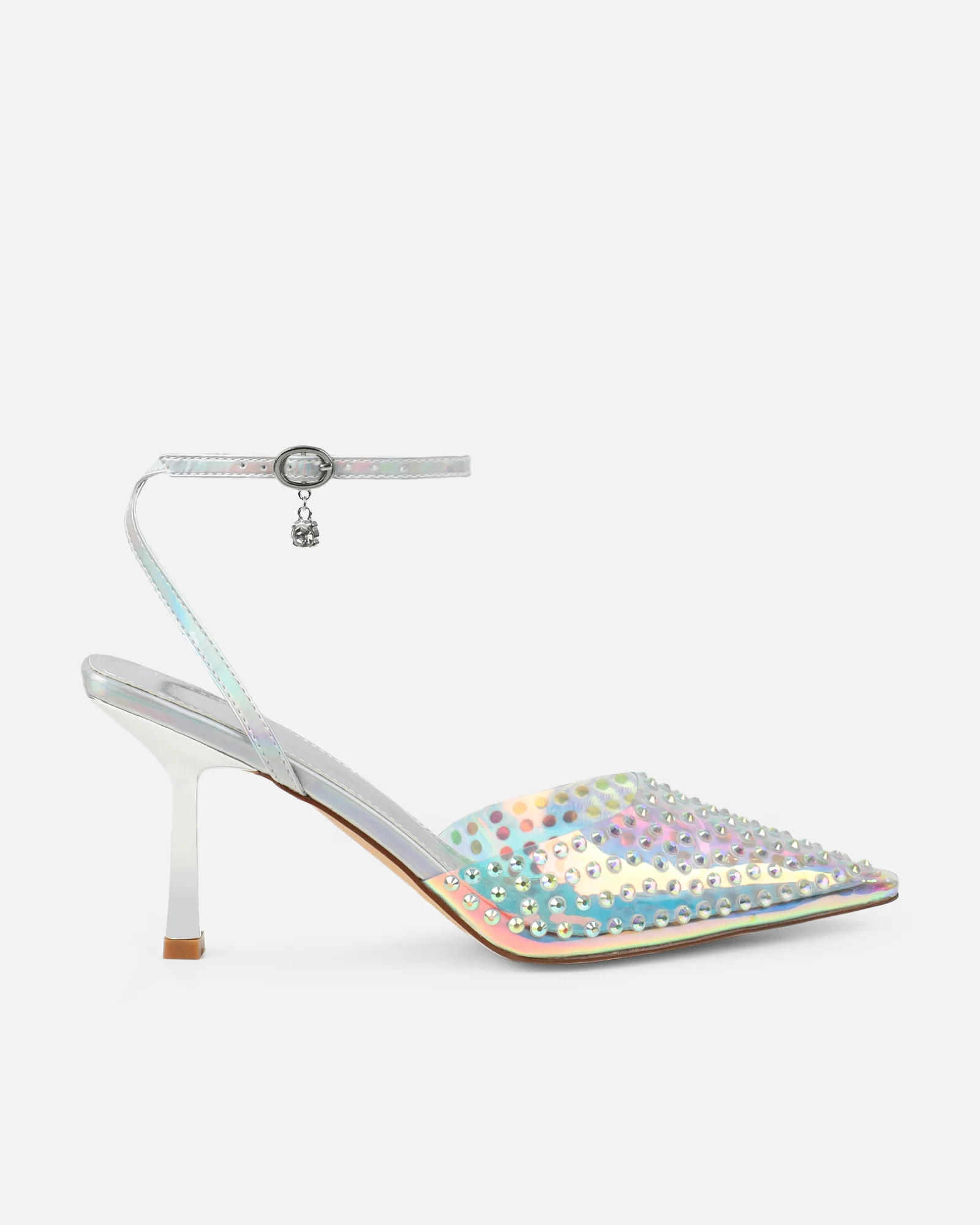 Jazzlyn Clear Silver Iridescent Diamante Mid Heeled Court Shoes - Image 2