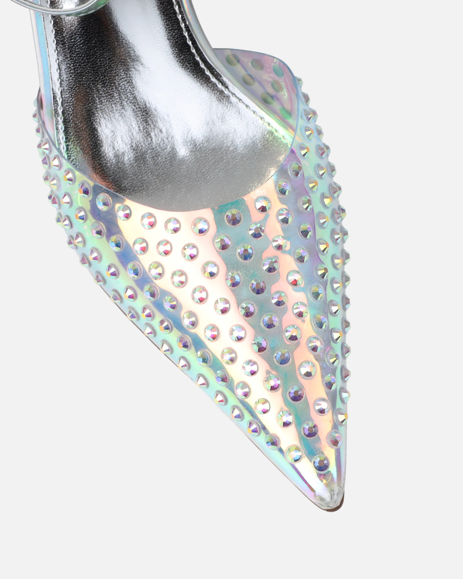 Jazzlyn Clear Silver Iridescent Diamante Mid Heeled Court Shoes - Image 4