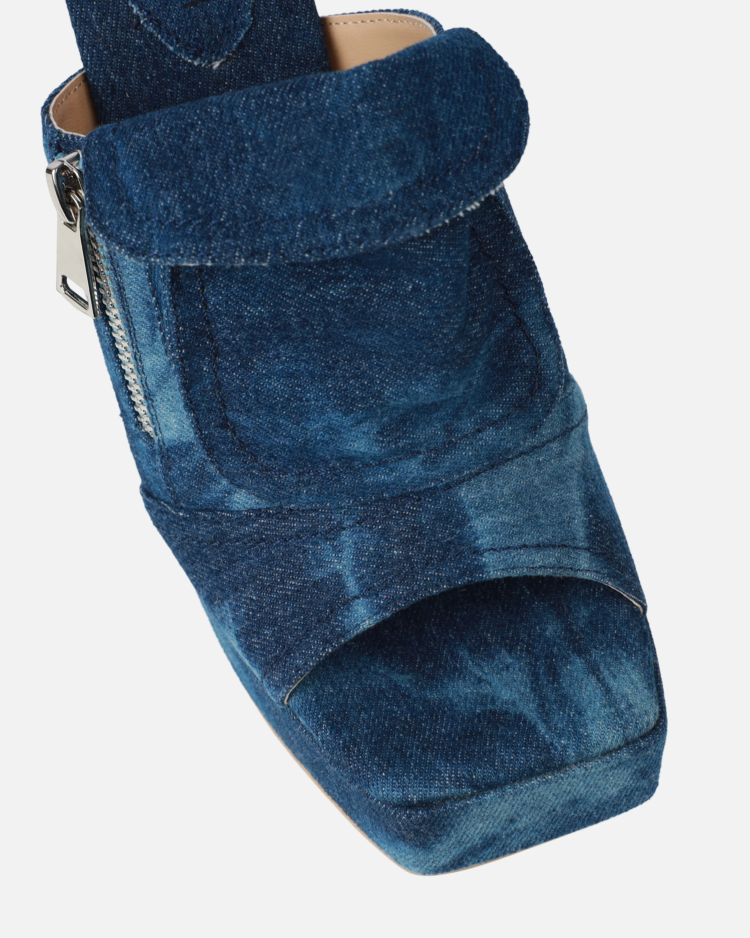 Jenson Dark Blue Denim Zip Platform Block Heel Mules - Image 4