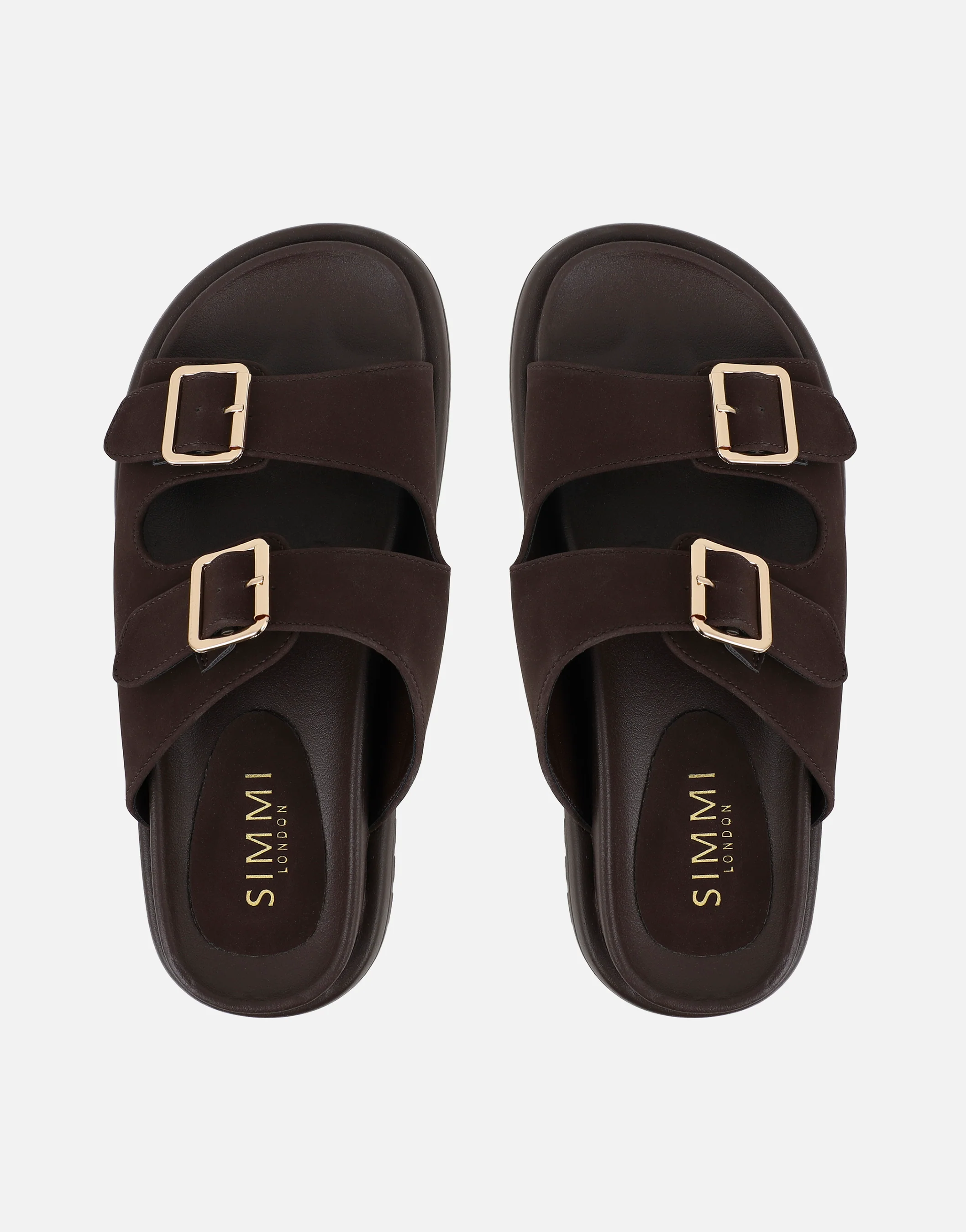 Jesselyn Brown Suede Buckle Chunky Flat Sandals - Image 3