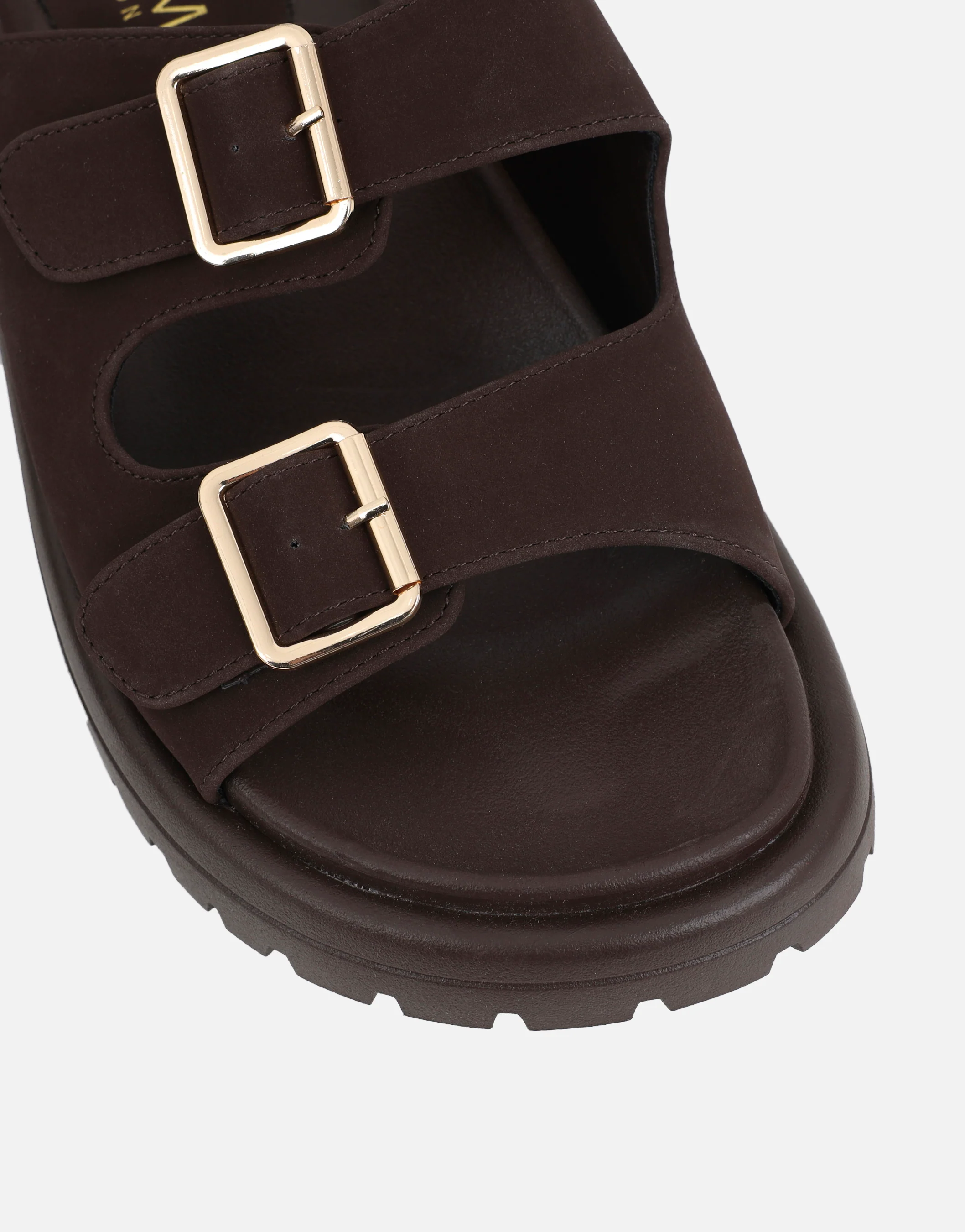 Jesselyn Brown Suede Buckle Chunky Flat Sandals - Image 4