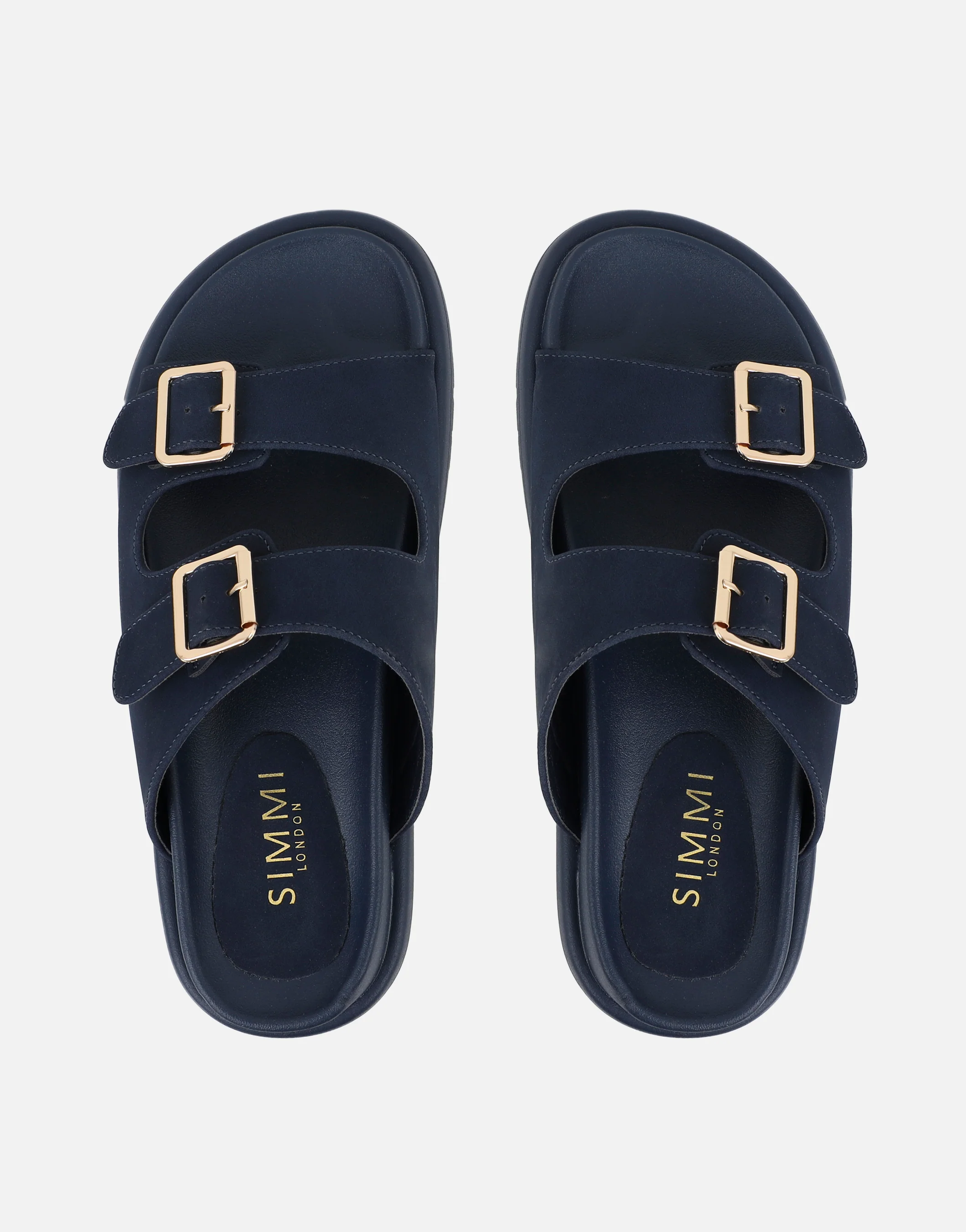 Jesselyn Navy Suede Buckle Chunky Flat Sandals - Image 3