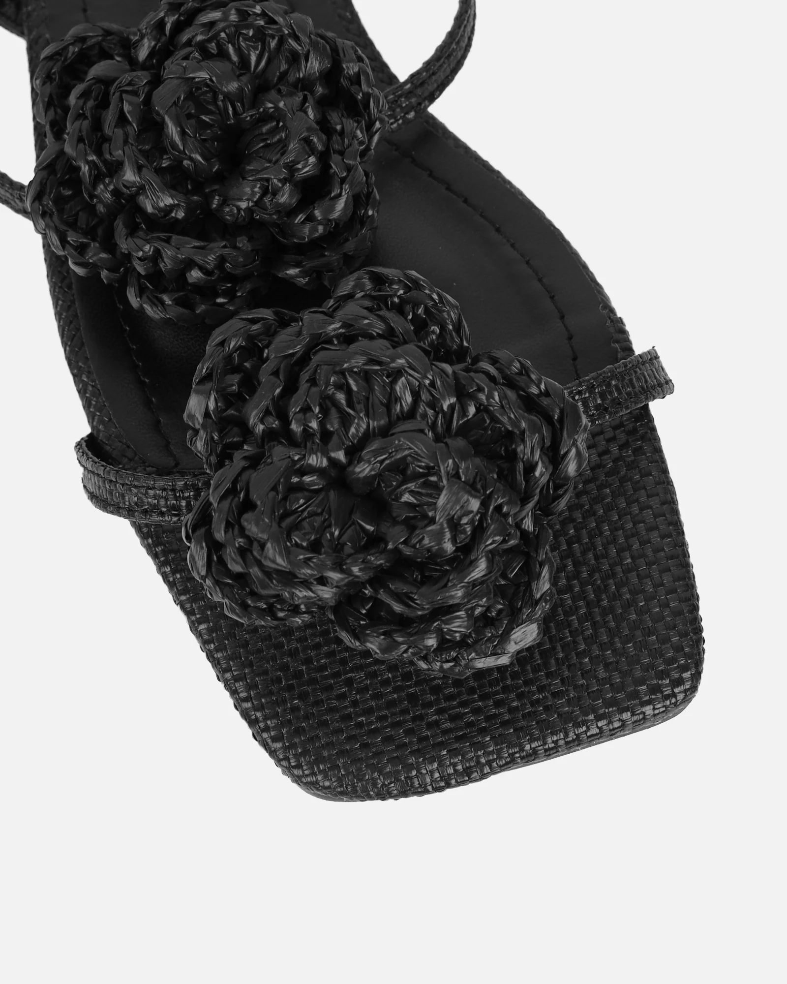 Johanna Black Hesian Flower Detail Flat Sandals - Image 4