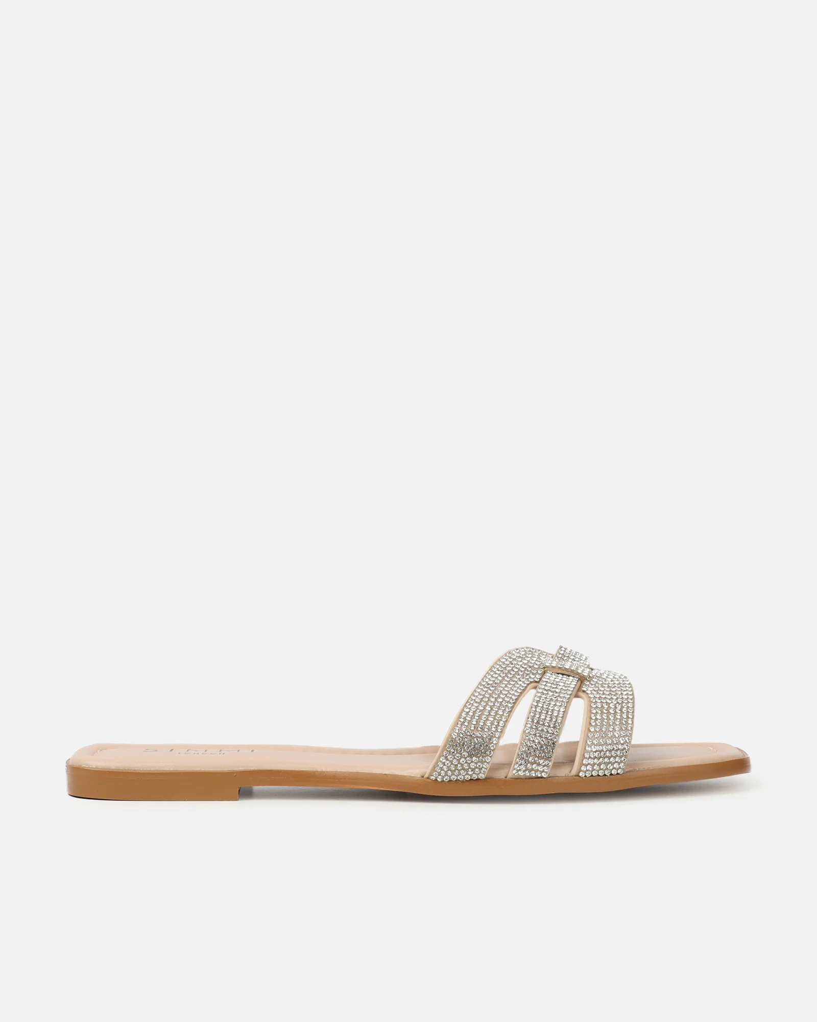 Jorji Nude Diamante Slip On Flat Sandals - Image 2