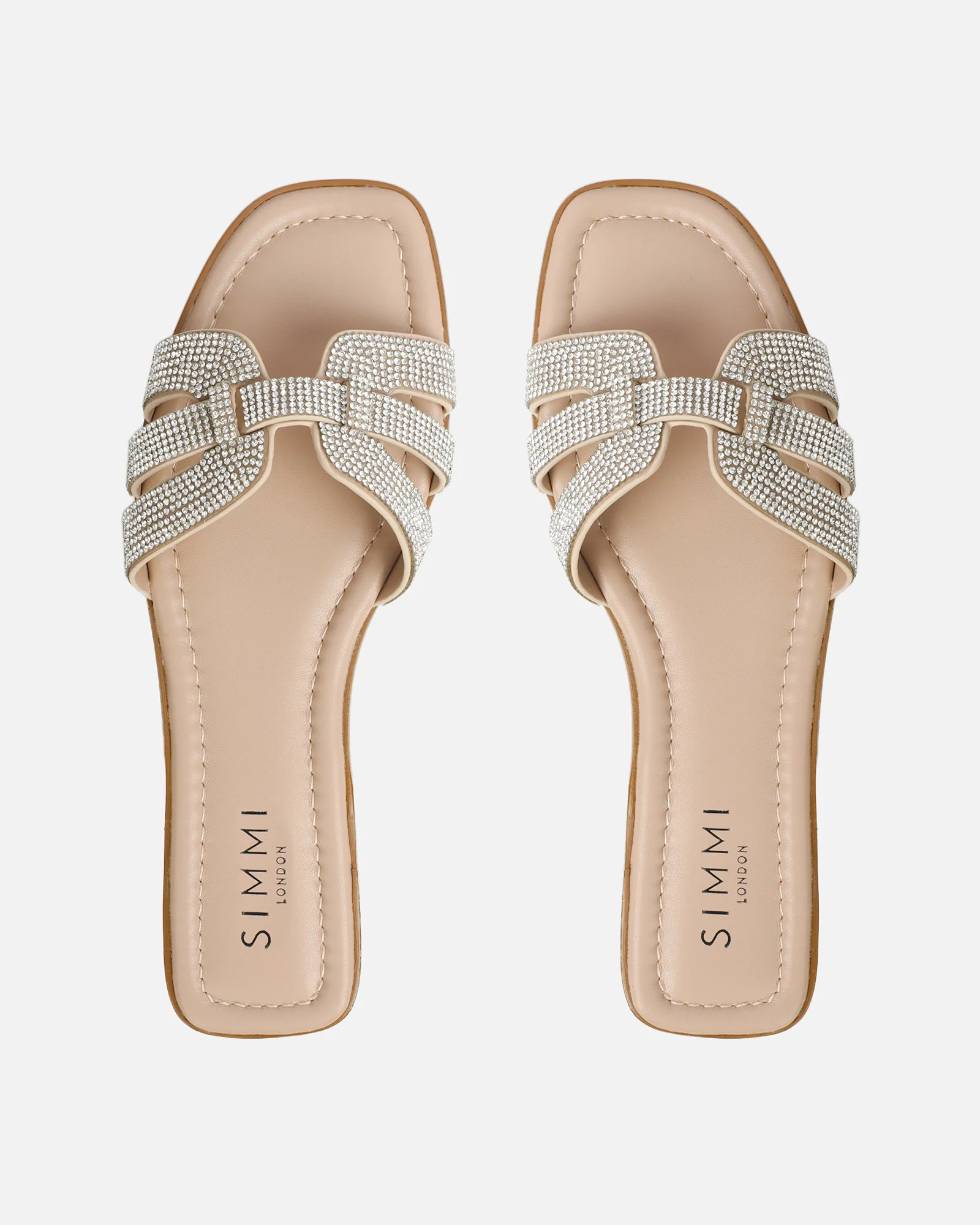 Jorji Nude Diamante Slip On Flat Sandals - Image 3