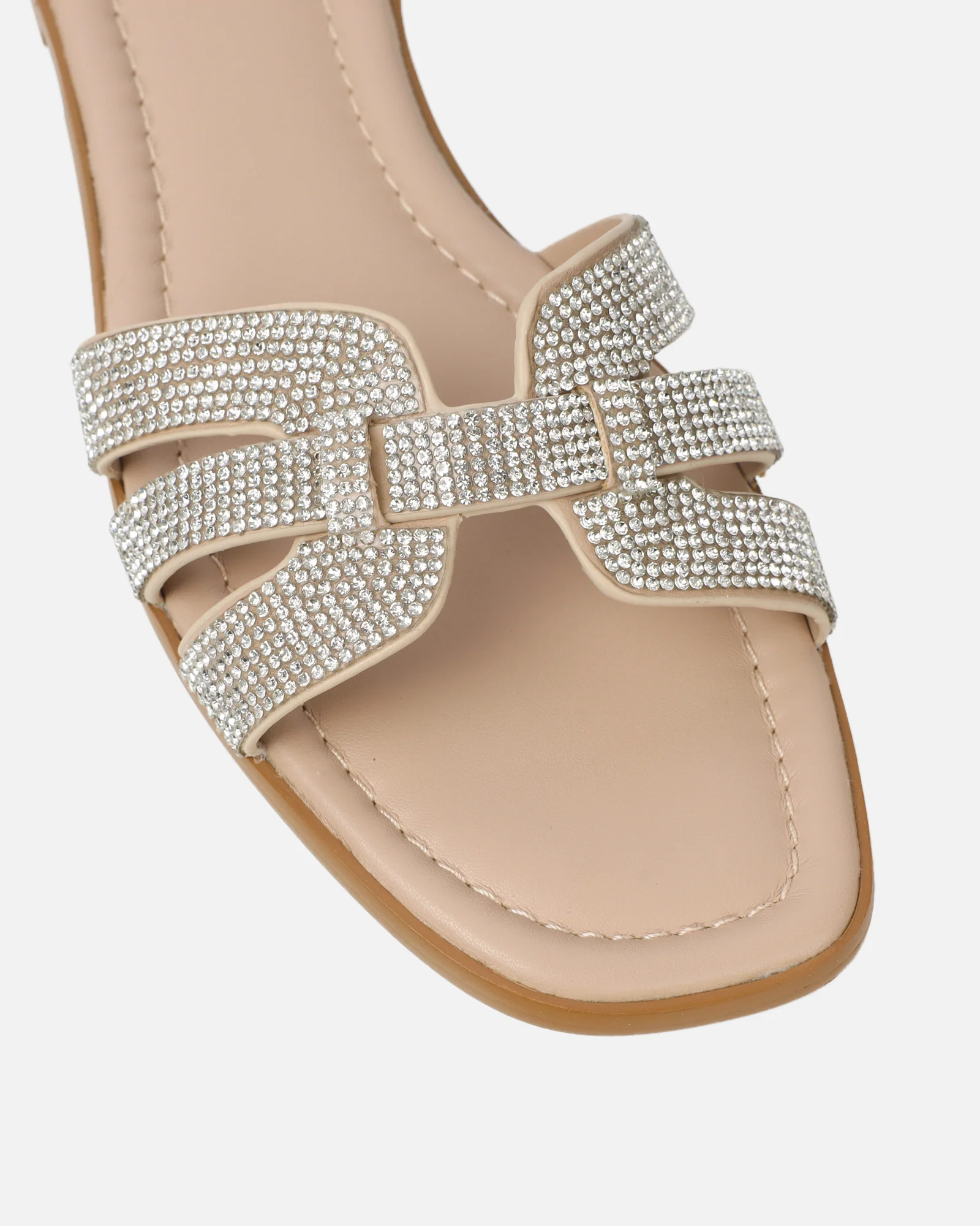 Jorji Nude Diamante Slip On Flat Sandals - Image 4