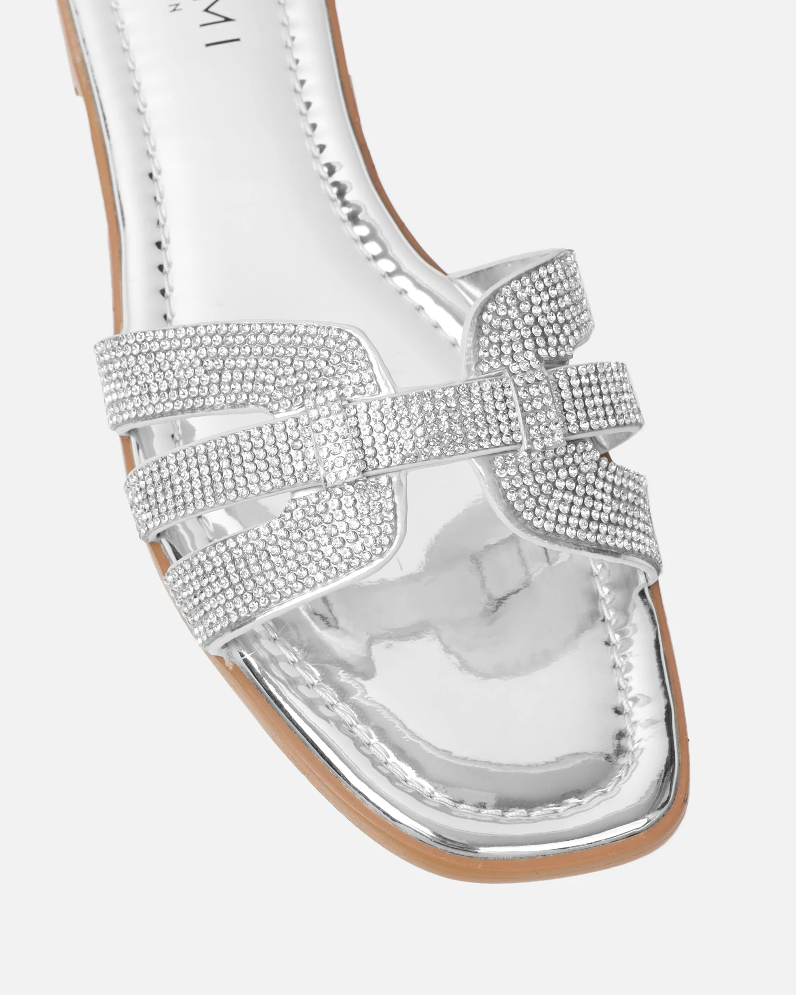 Jorji Silver Mirror Diamante Slip On Flat Sandals - Image 4