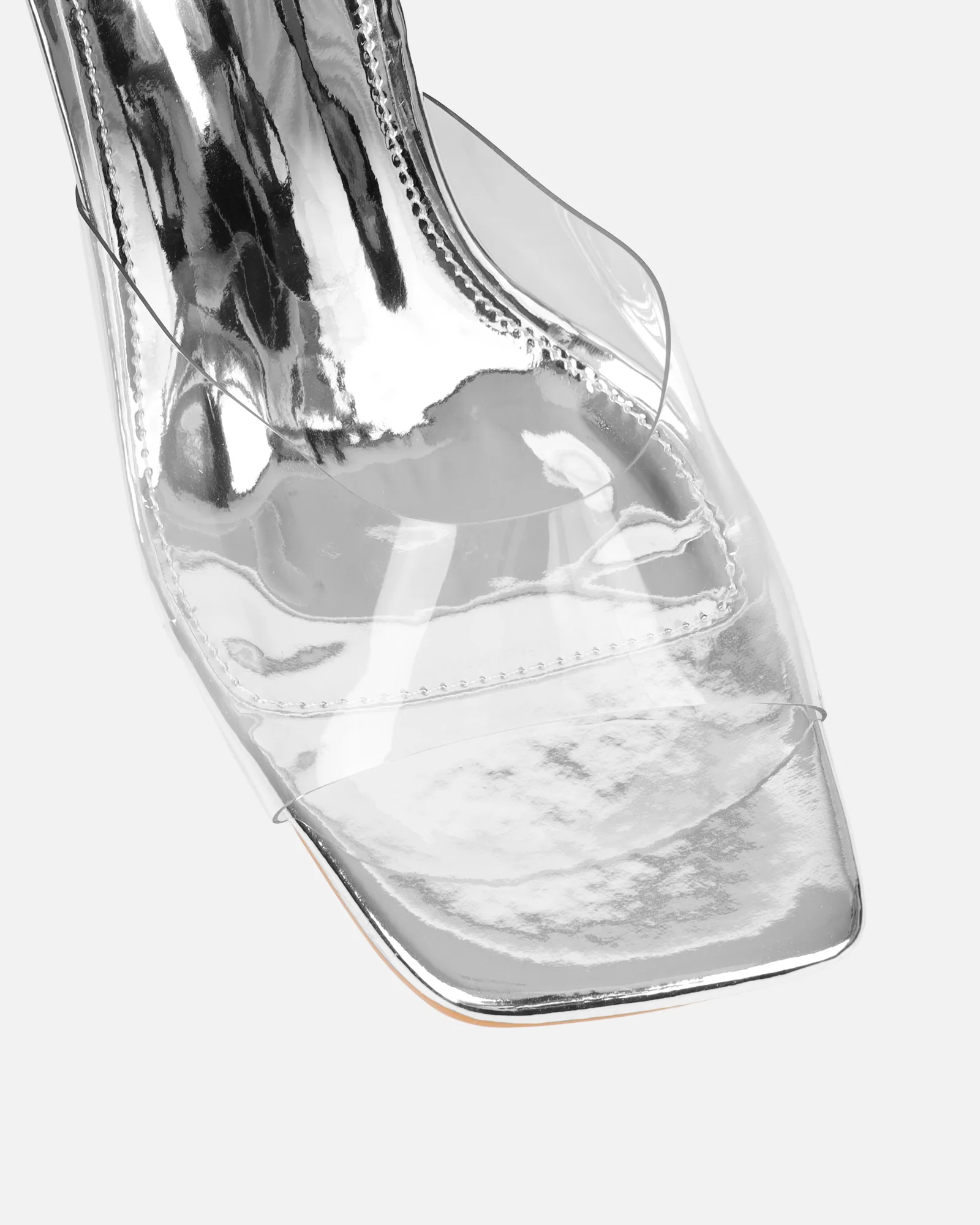 Josephine Clear Silver Mirror Heeled Sandals - Image 4