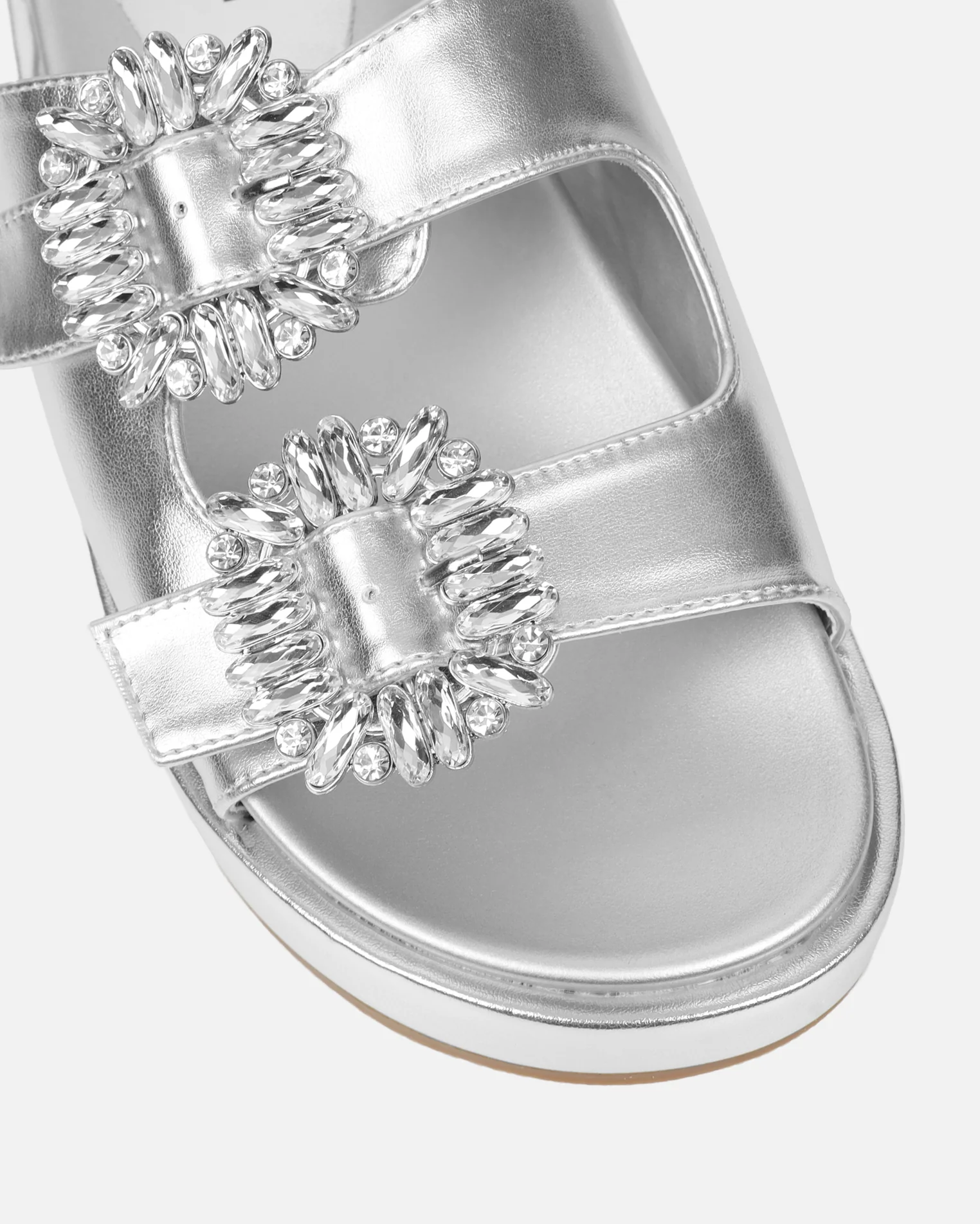 Juliette Silver Metallic Diamante Slider Sandals - Image 4