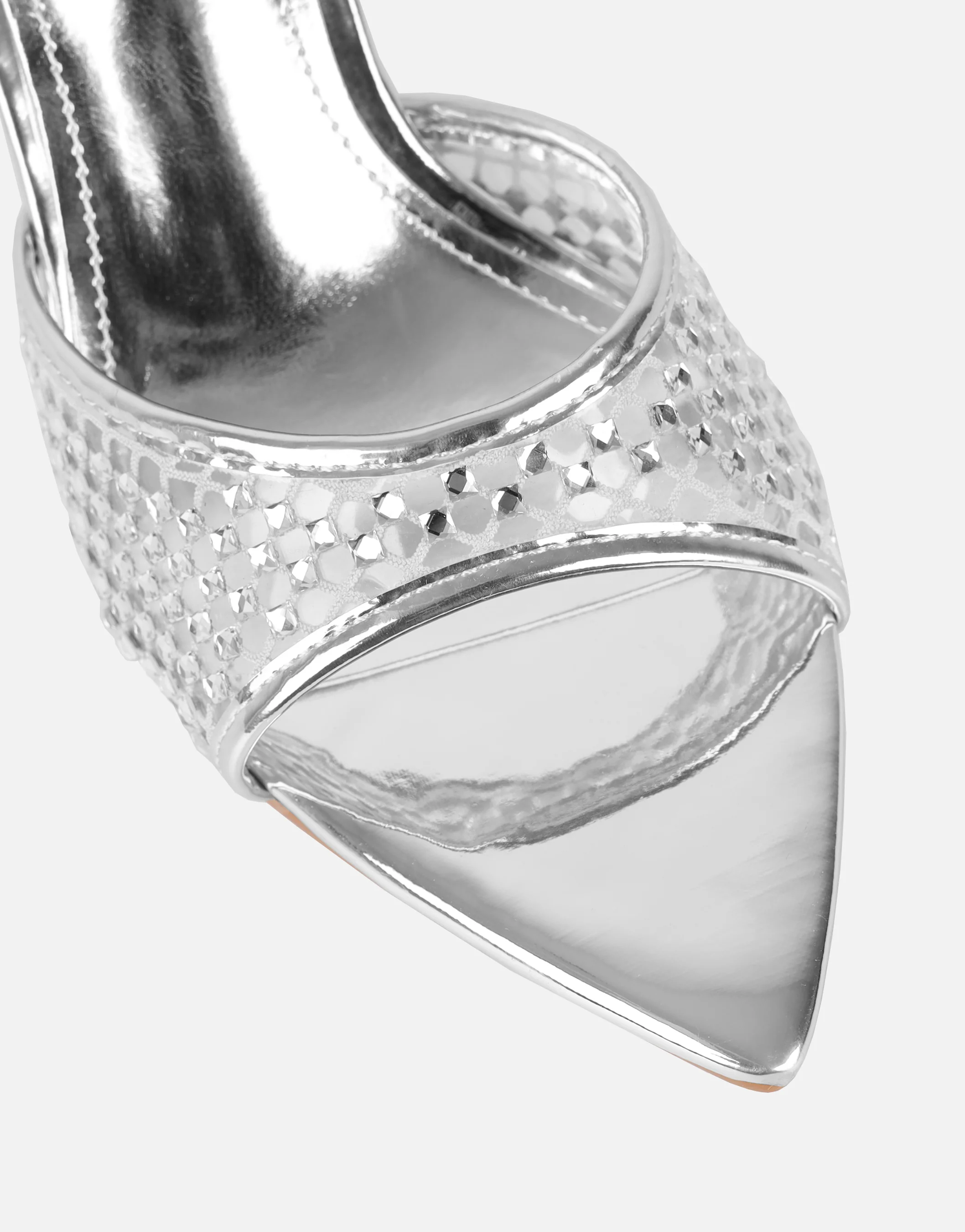 Juni Silver Diamante Mesh Mules - Image 4
