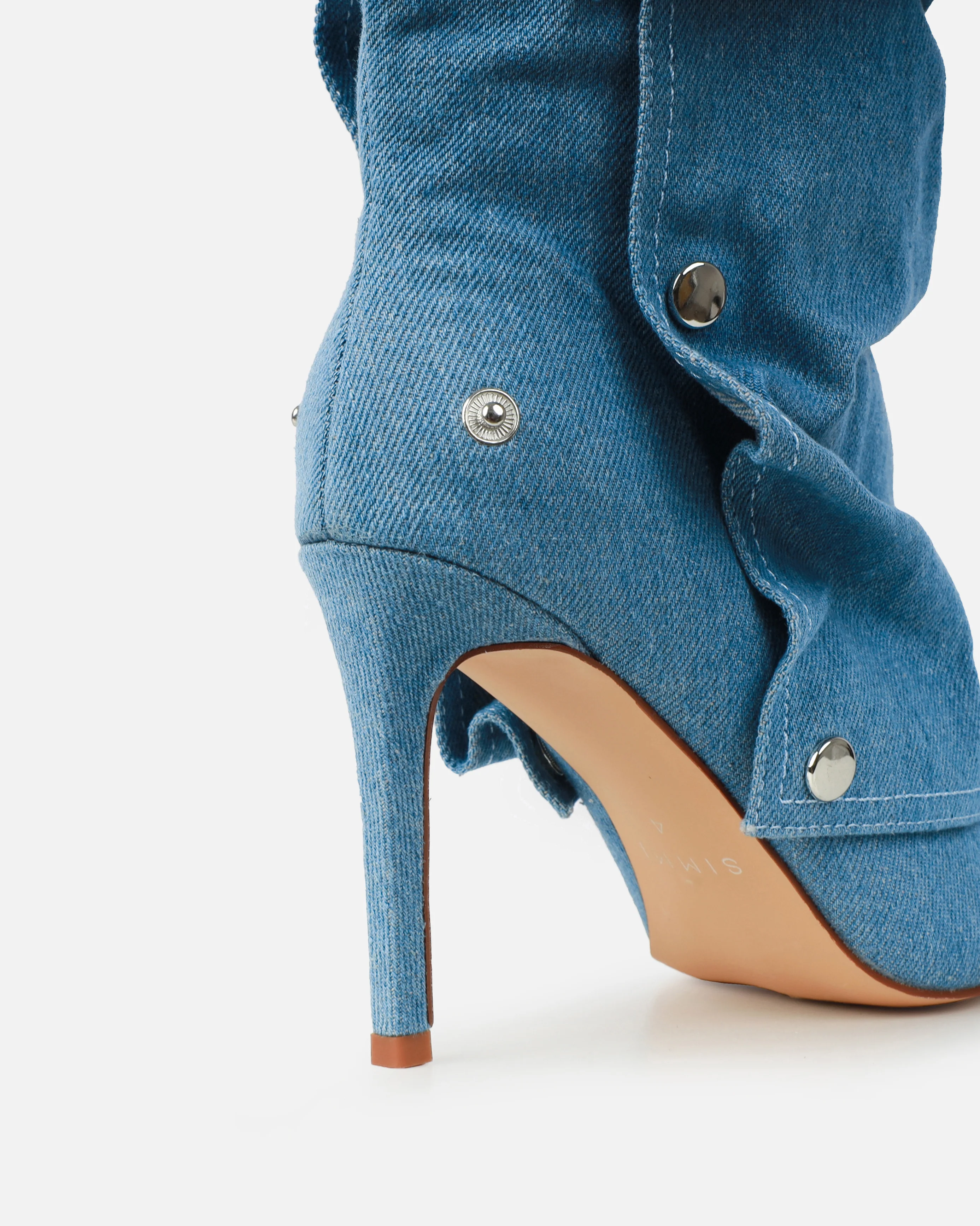 Kaii Blue Denim Popper Detail Knee High Boots - Image 3