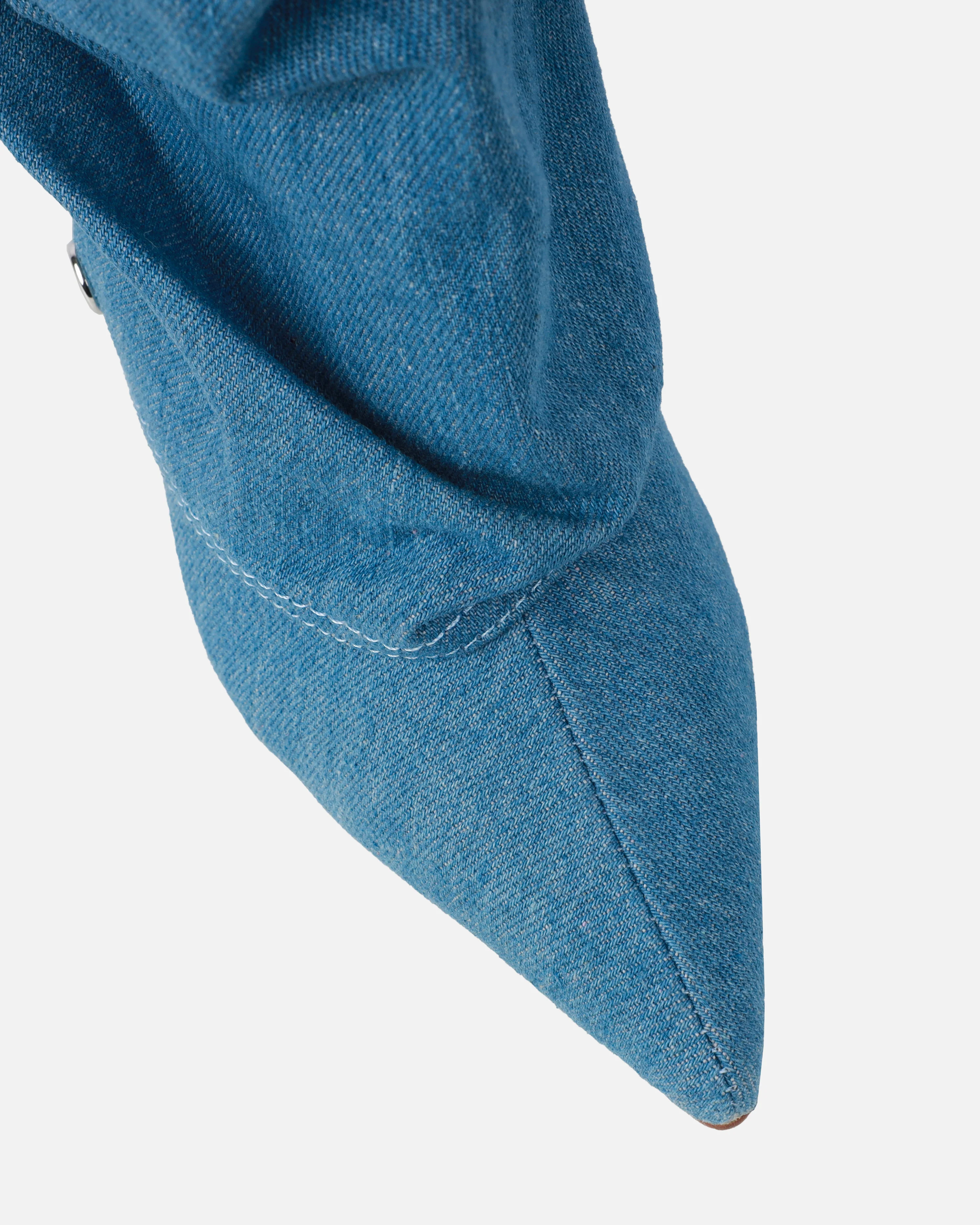 Kaii Blue Denim Popper Detail Knee High Boots - Image 4