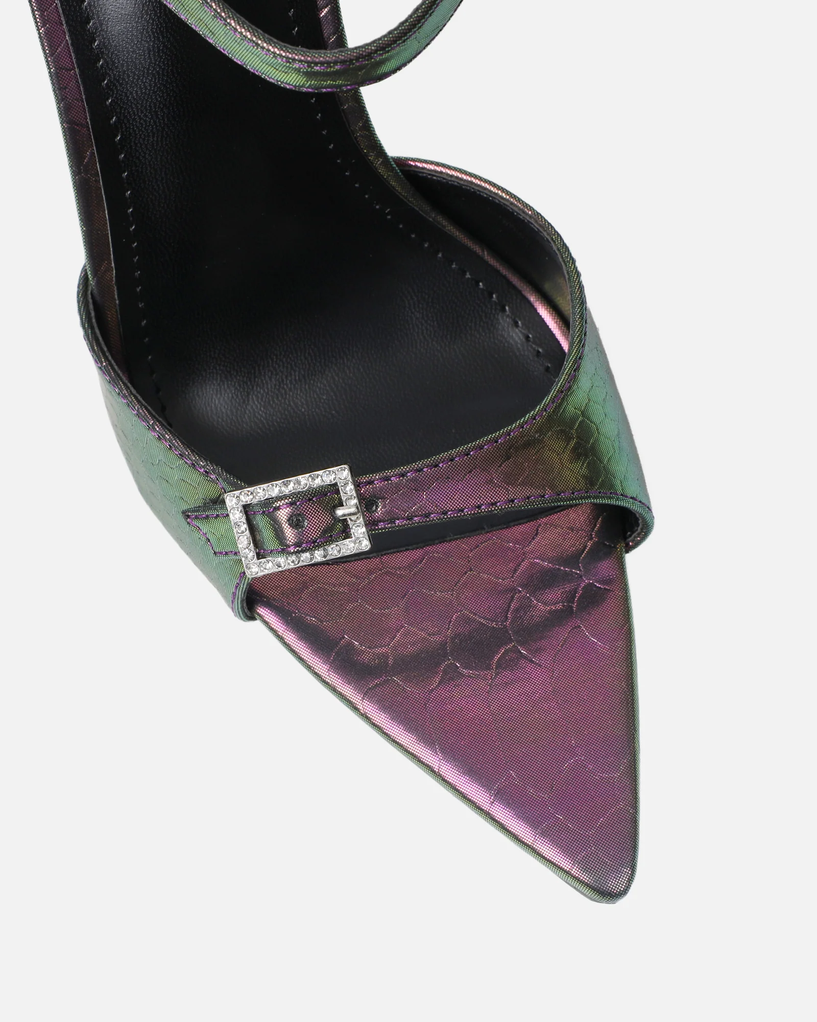 Kameo Petrol Faux Snake Effect Diamante Buckle Heels - Image 4