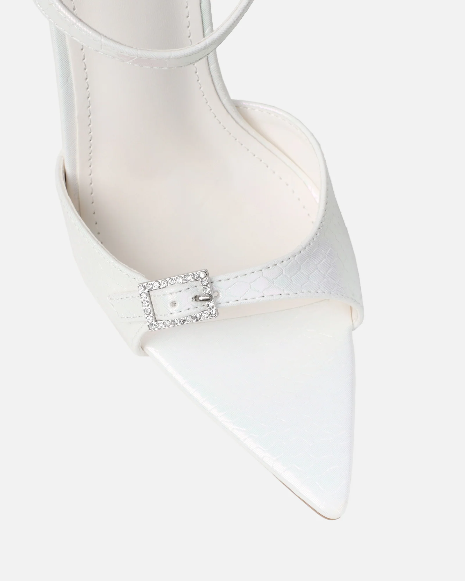 Kameo White Faux Snake Effect Diamante Buckle Heels - Image 4