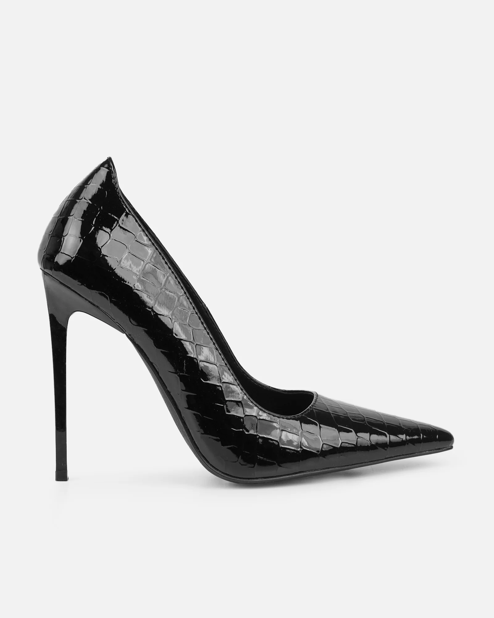 Kamii Black Patent Faux Croc Effect Court Shoes - Image 2