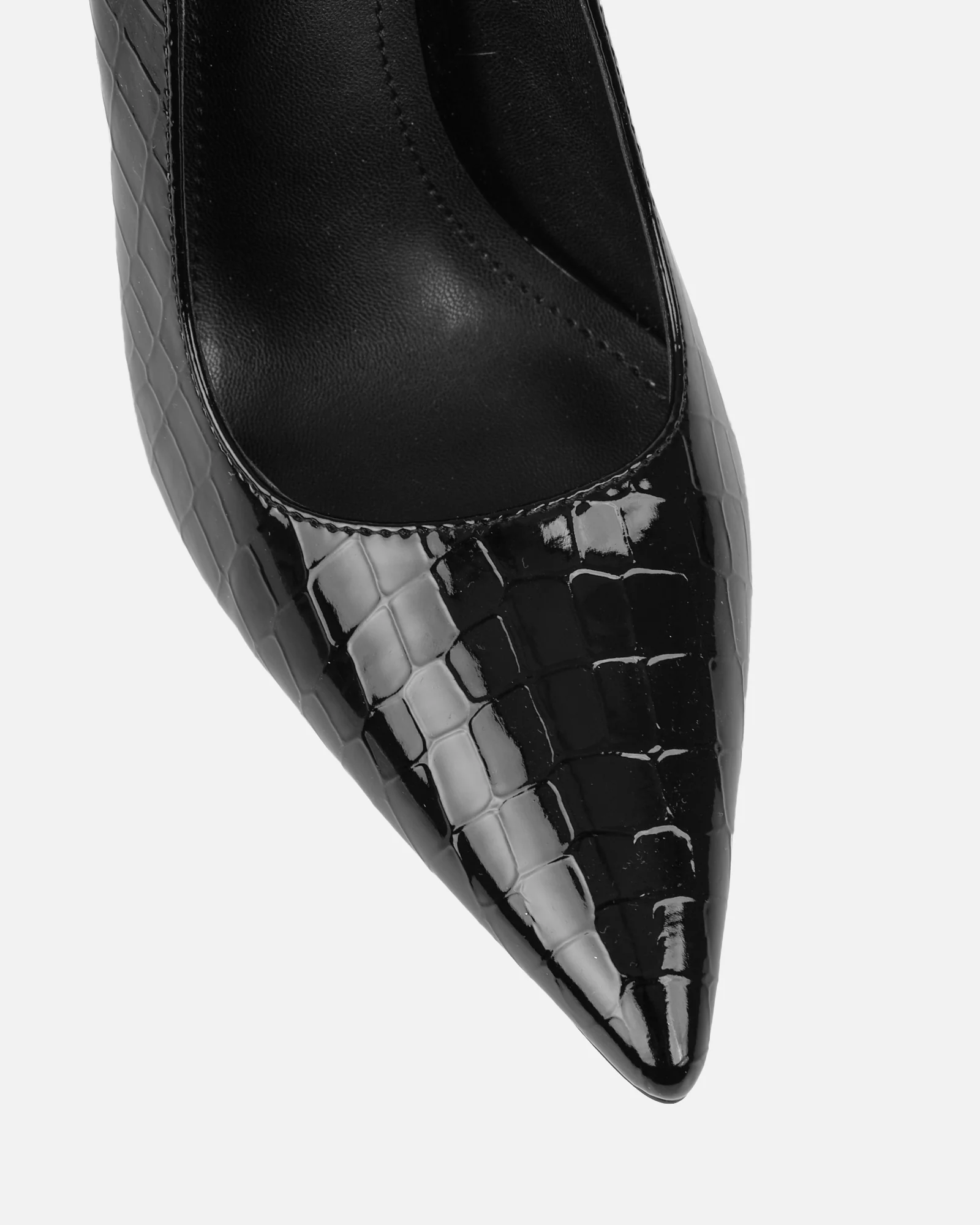 Kamii Black Patent Faux Croc Effect Court Shoes - Image 4