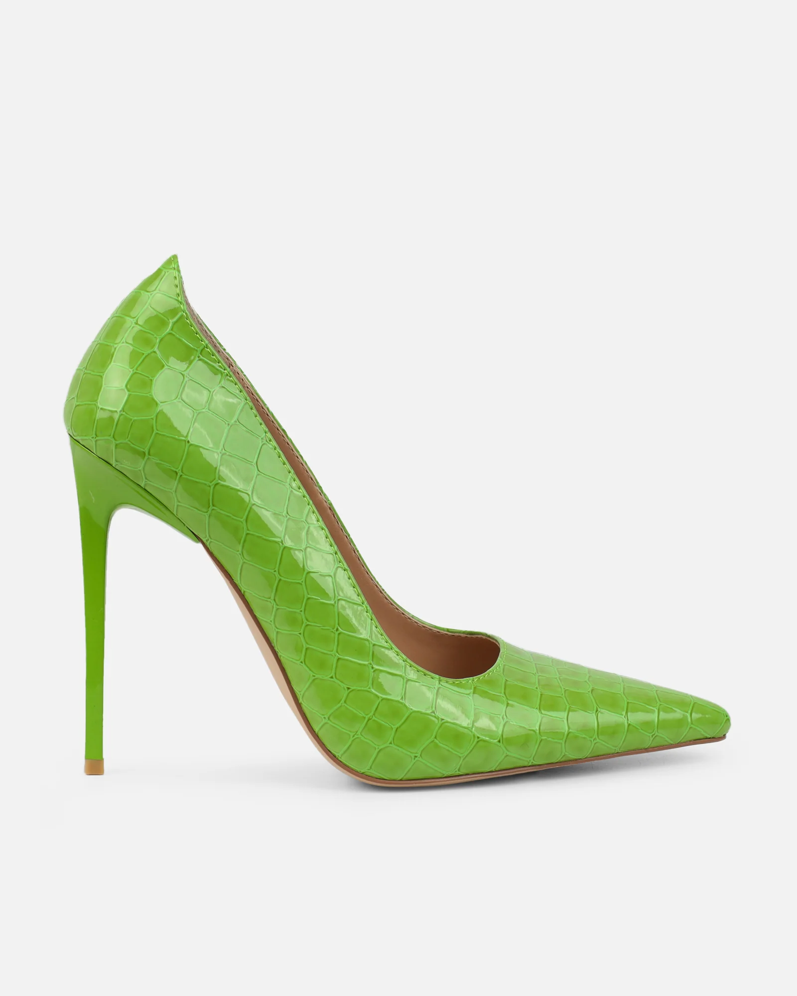 Kamii Green Patent Faux Croc Effect Court Shoes - Image 2