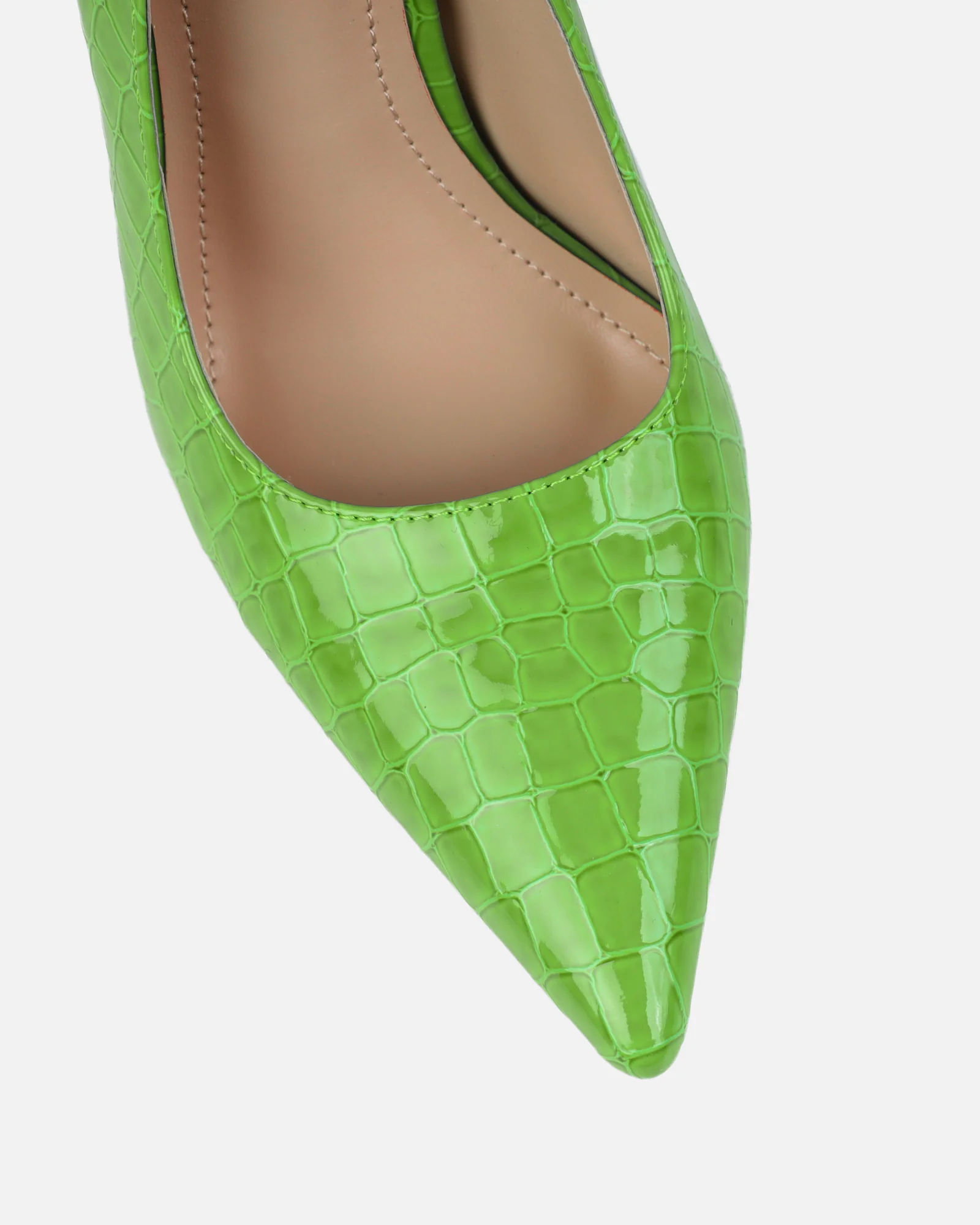 Kamii Green Patent Faux Croc Effect Court Shoes - Image 4