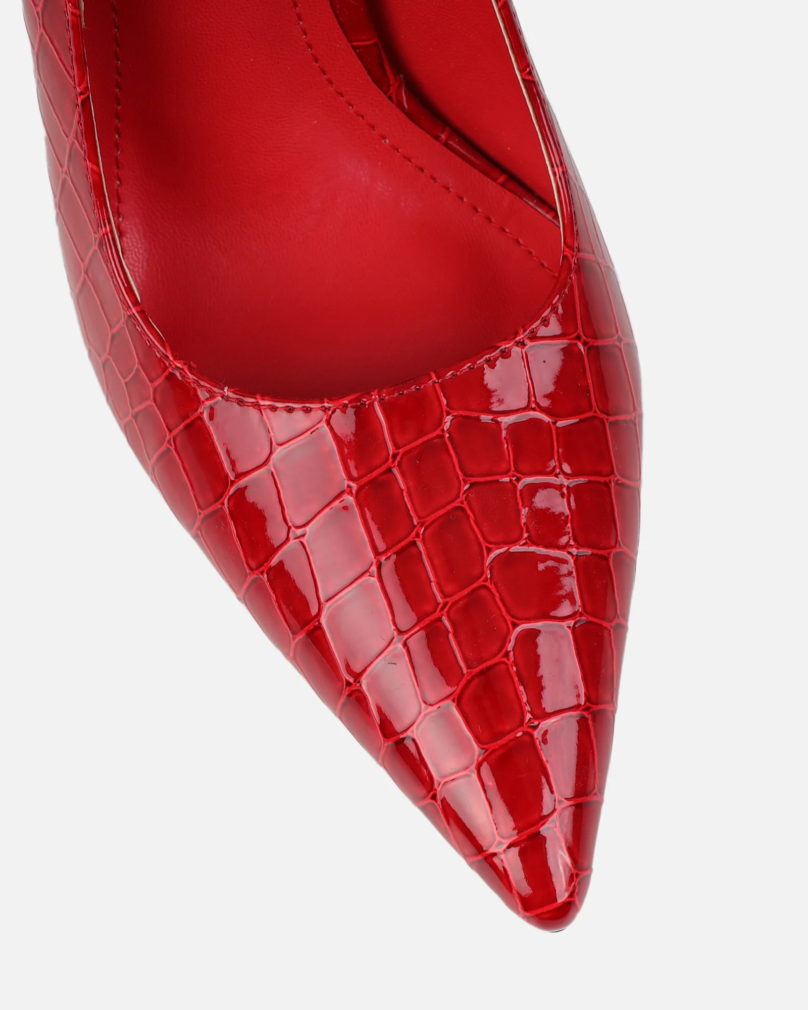 Kamii Red Patent Faux Croc Effect Court Shoes - Image 4