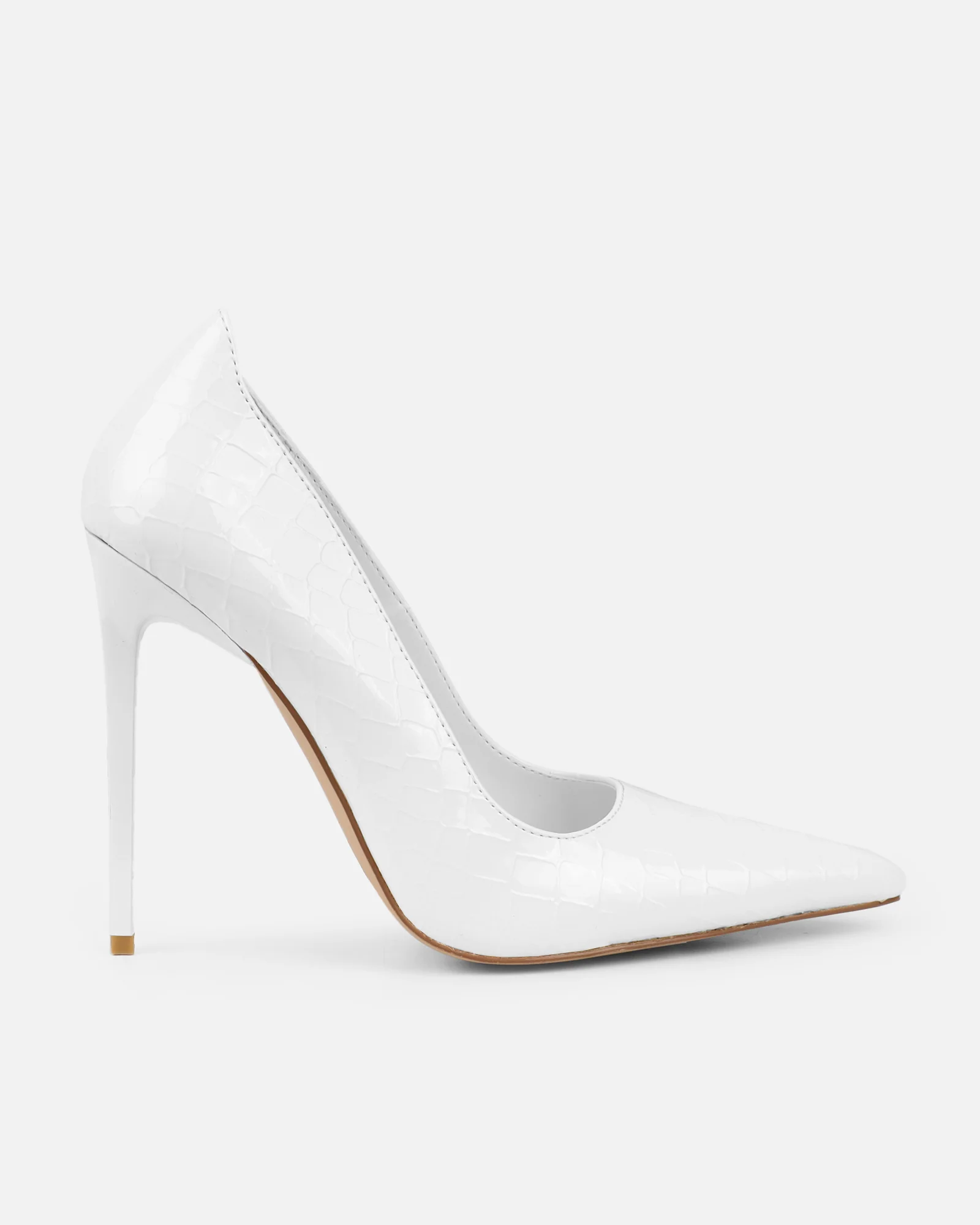 Kamii White Patent Faux Croc Effect Court Shoes - Image 2