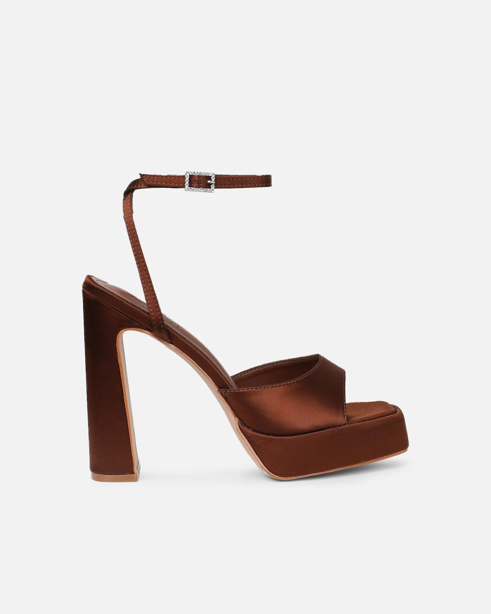 Kamiko Chocolate Brown Satin Platform Sandals - Image 2