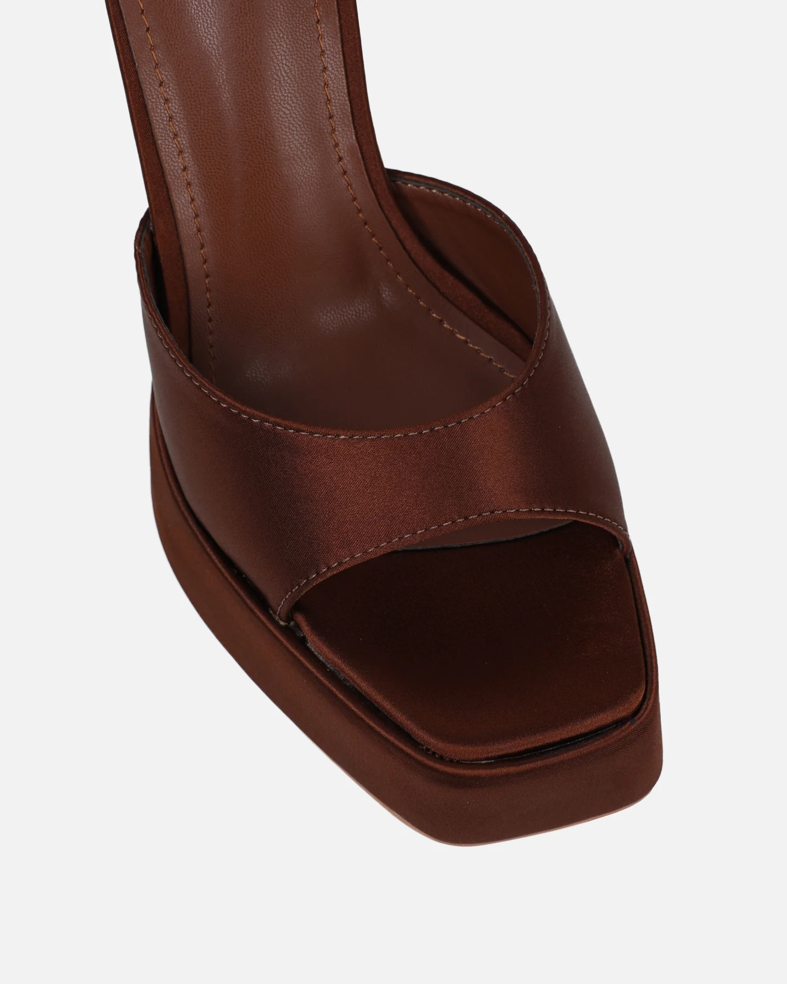 Kamiko Chocolate Brown Satin Platform Sandals - Image 4