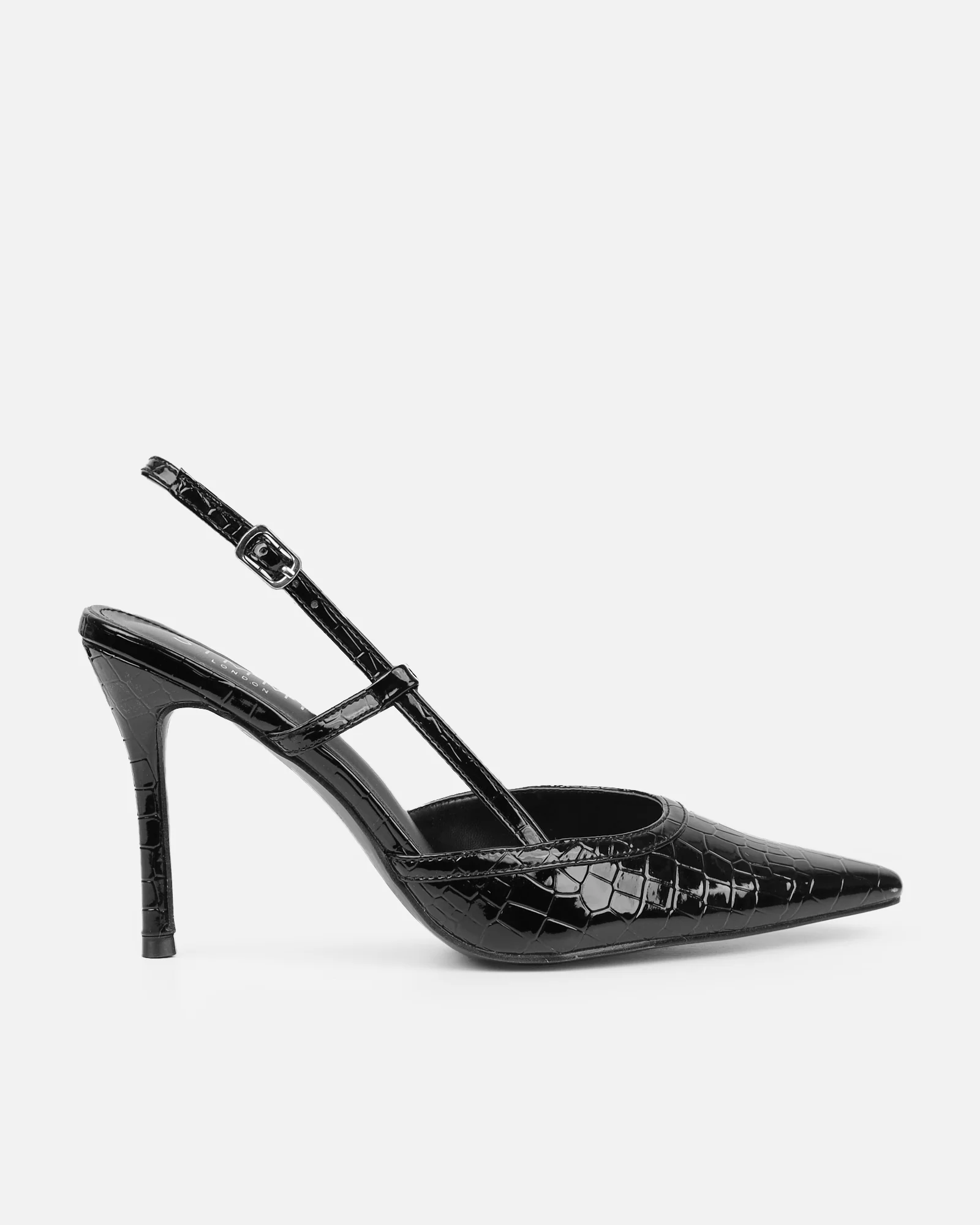 Kassi Black Faux Croc Sling Back Court Shoes - Image 2