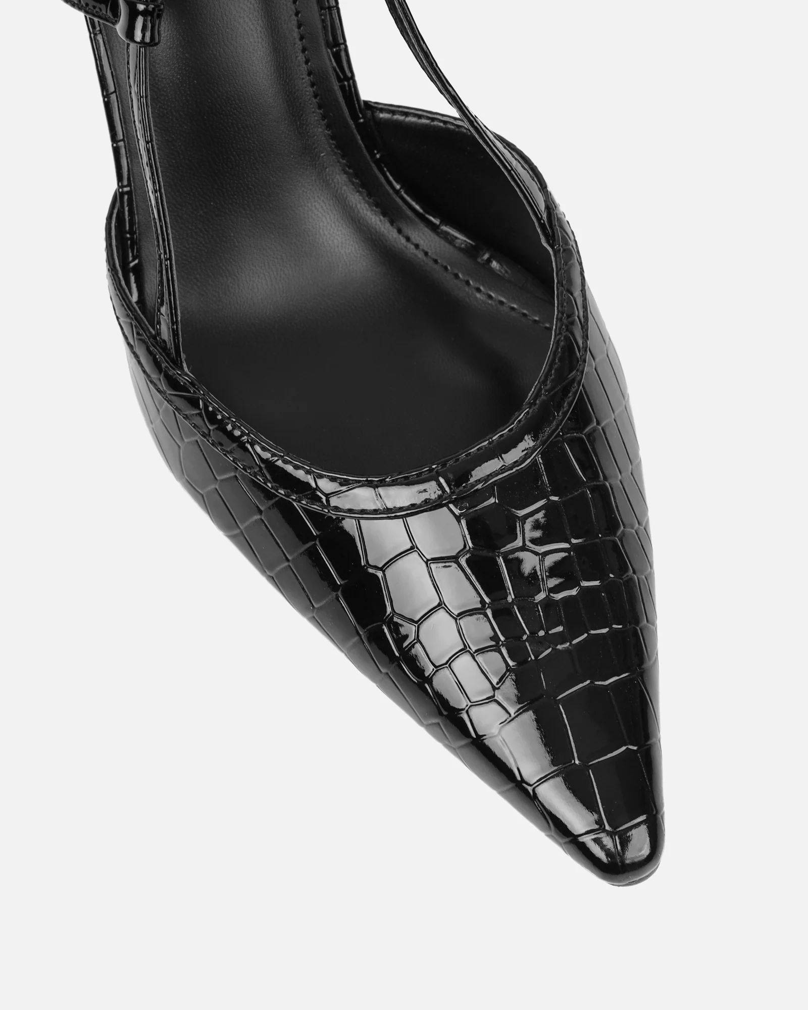 Kassi Black Faux Croc Sling Back Court Shoes - Image 4