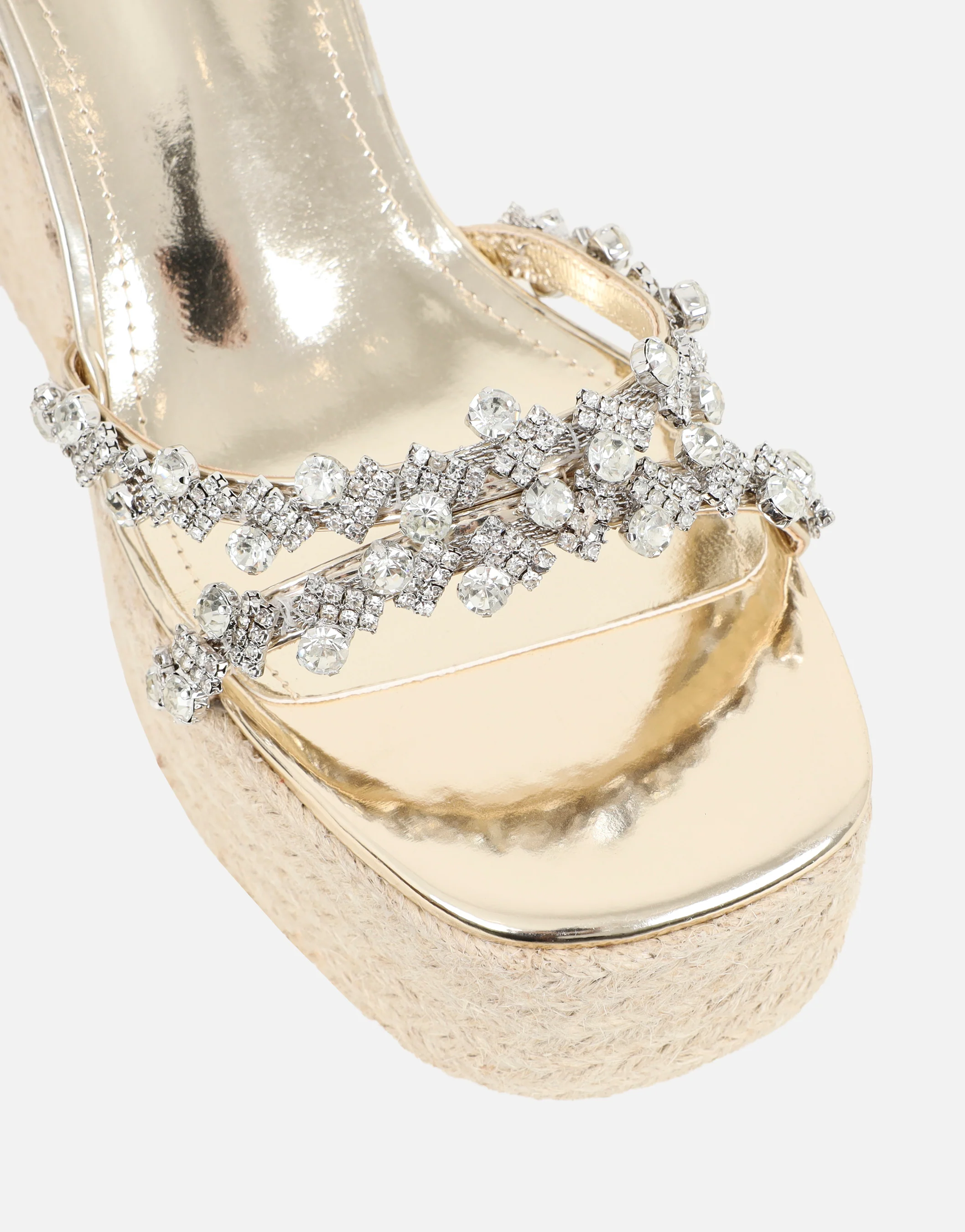 Kat Gold Mirror Diamante Wedge Sandals - Image 4