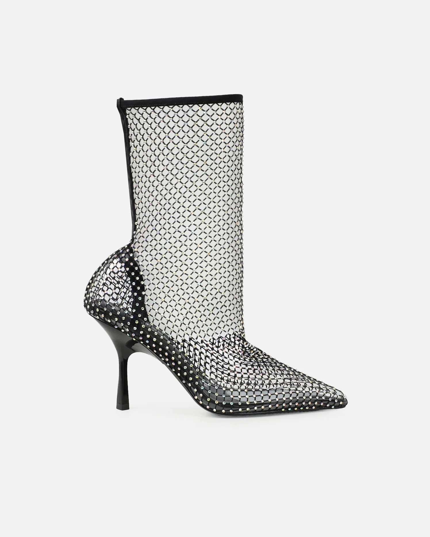 Kathi Black Diamante Fishnet Mid Heels - Image 2