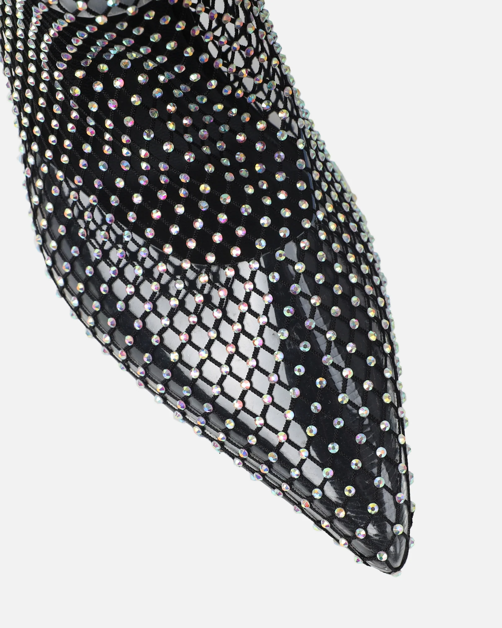Kathi Black Diamante Fishnet Mid Heels - Image 4