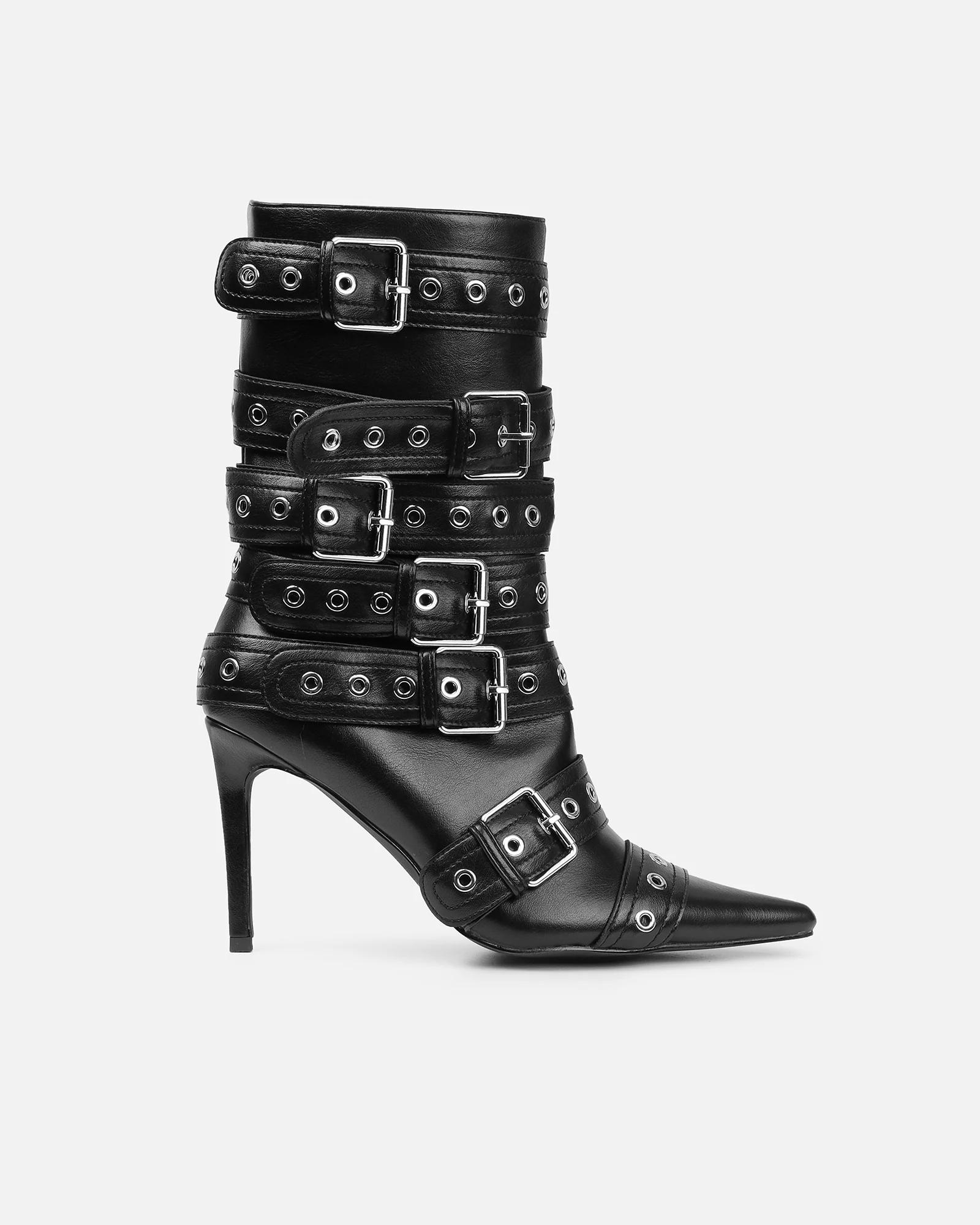 Keagon Black Multi Buckle Heeled Boots - Image 2