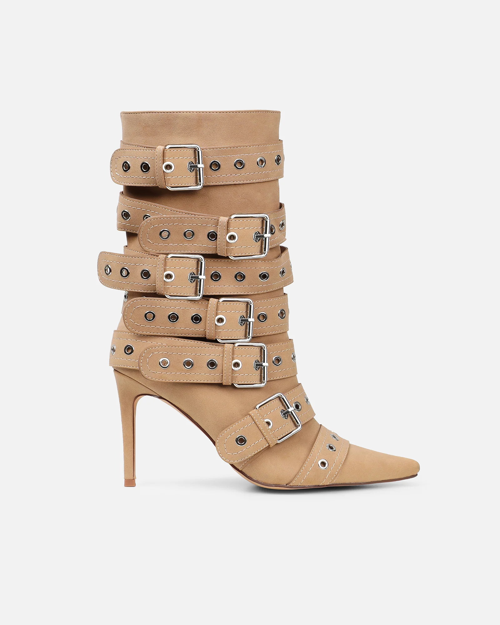 Keagon Camel Nubuck Multi Buckle Heeled Boots - Image 2