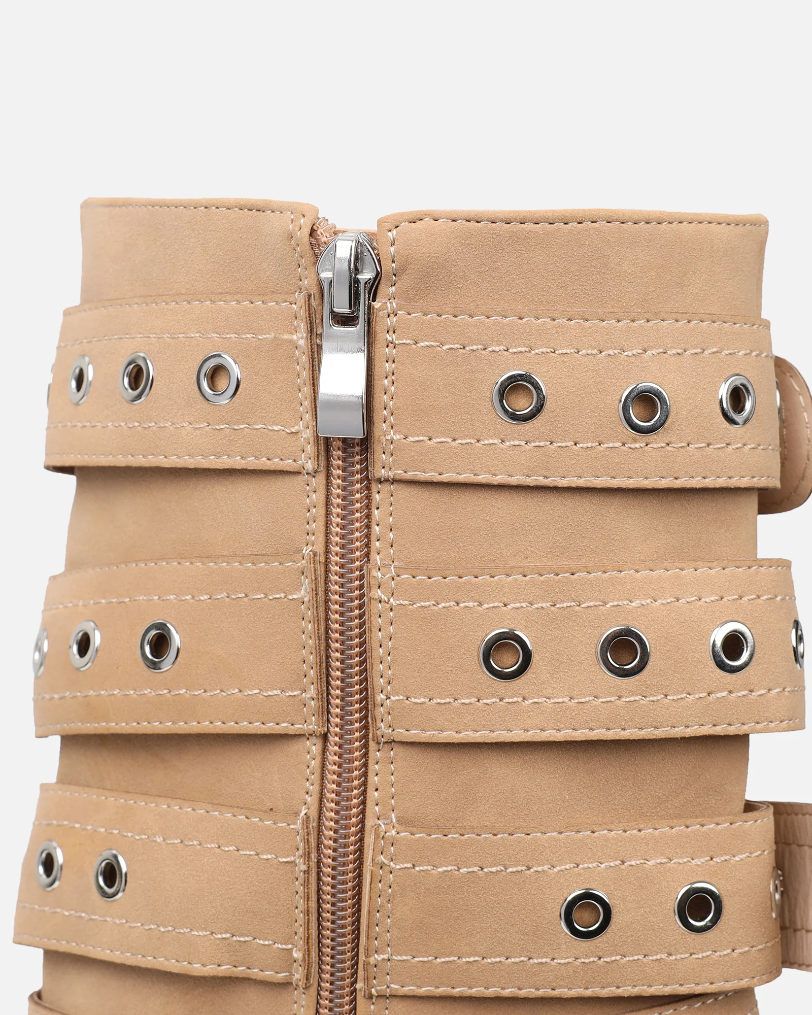 Keagon Camel Nubuck Multi Buckle Heeled Boots - Image 3
