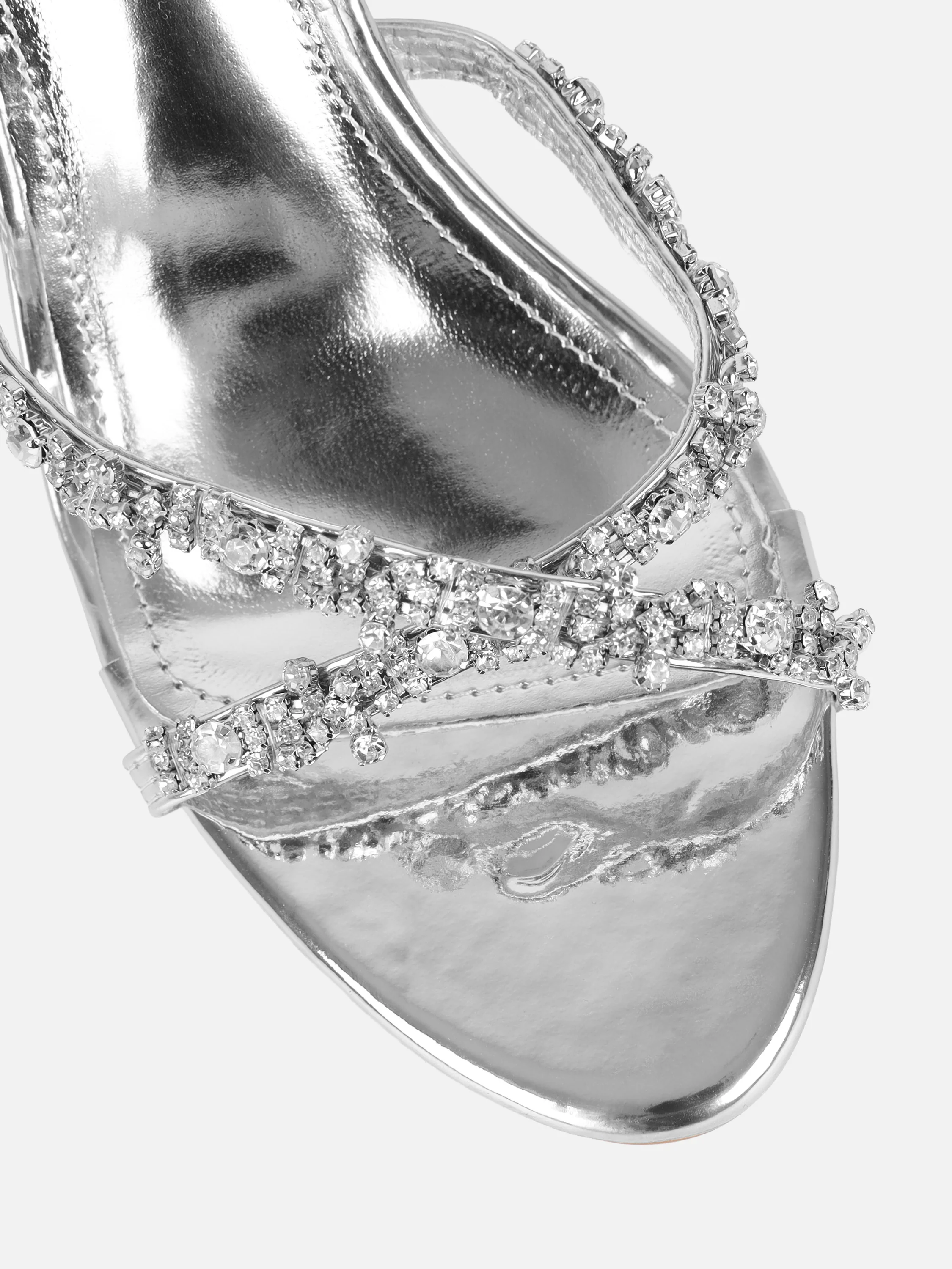Keely Silver Mirror Diamante Crossover Mules - Image 4