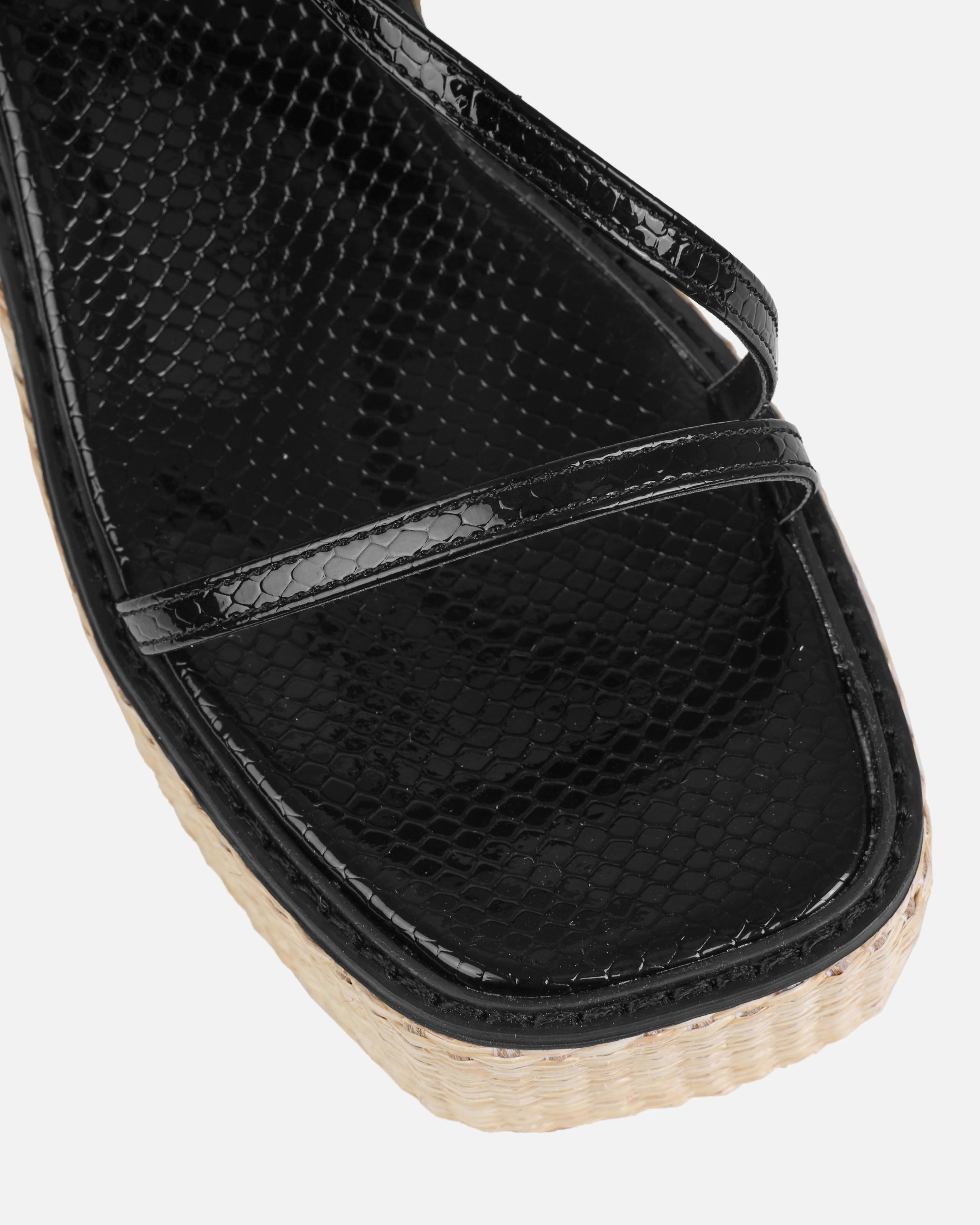 Kerensa Black Faux Snake Print Strappy Espadrille Wedges - Image 4