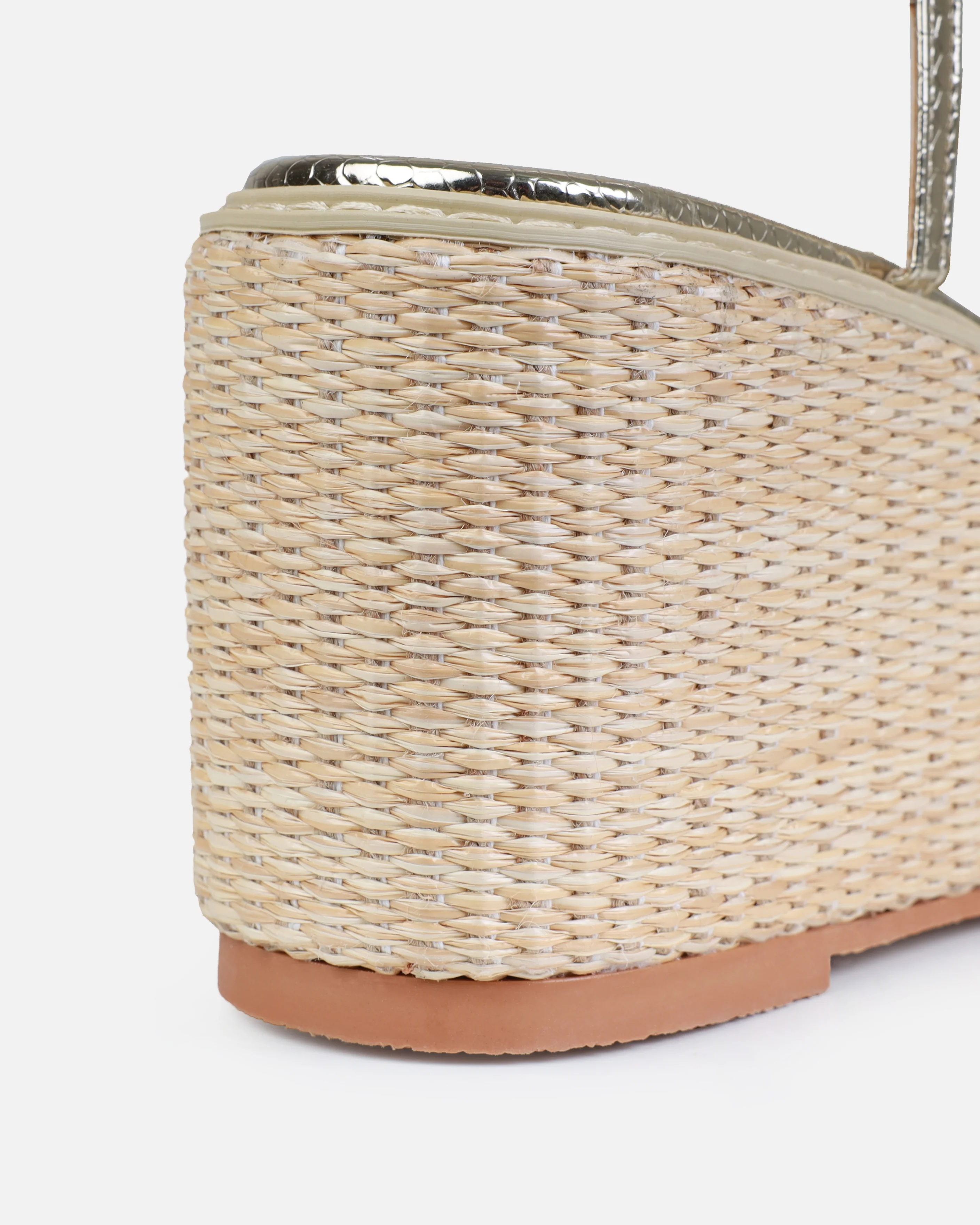 Kerensa Gold Faux Snake Print Strappy Espadrille Wedges - Image 3