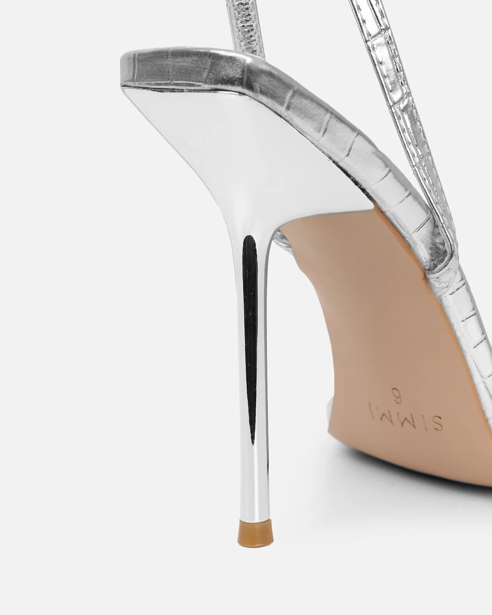Kienna Silver Croc Effect Diamante Buckle Heeled Sandals - Image 3